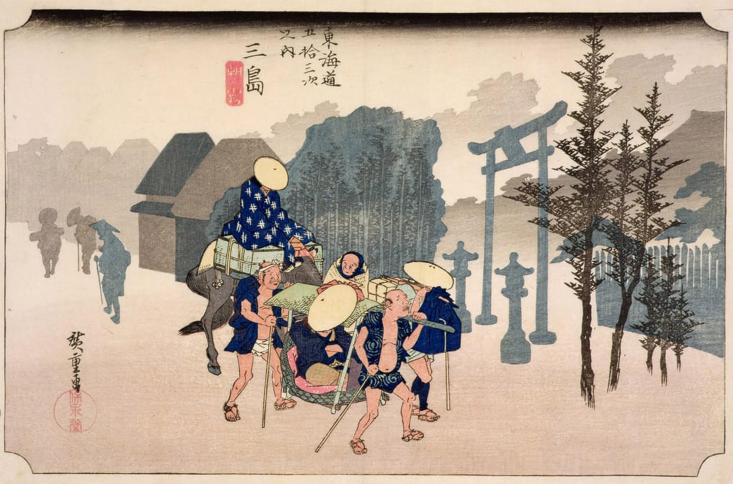 ARTXLXXBN Famous Painting Canvas Artwork Graffiti Print Morning Mist At Mishima by Utagawa Hiroshige Portrait Canvas Image for Home Decor 60x90cm