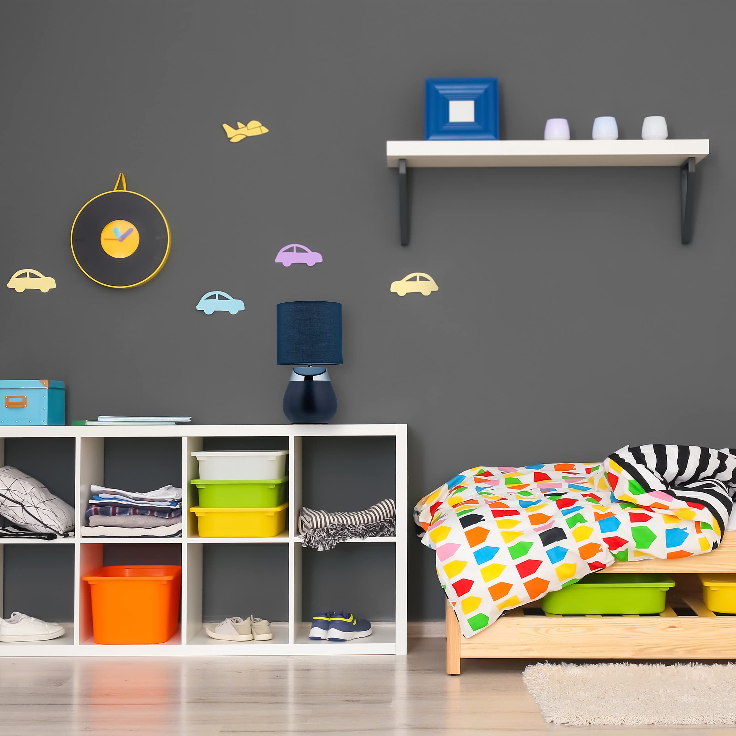 Relaxdays Lampada da Tavolo, Luce Indiretta con Funzione Touch, Abat Jour con Paralume, H x D: 32 x 18 cm, Blu Scuro