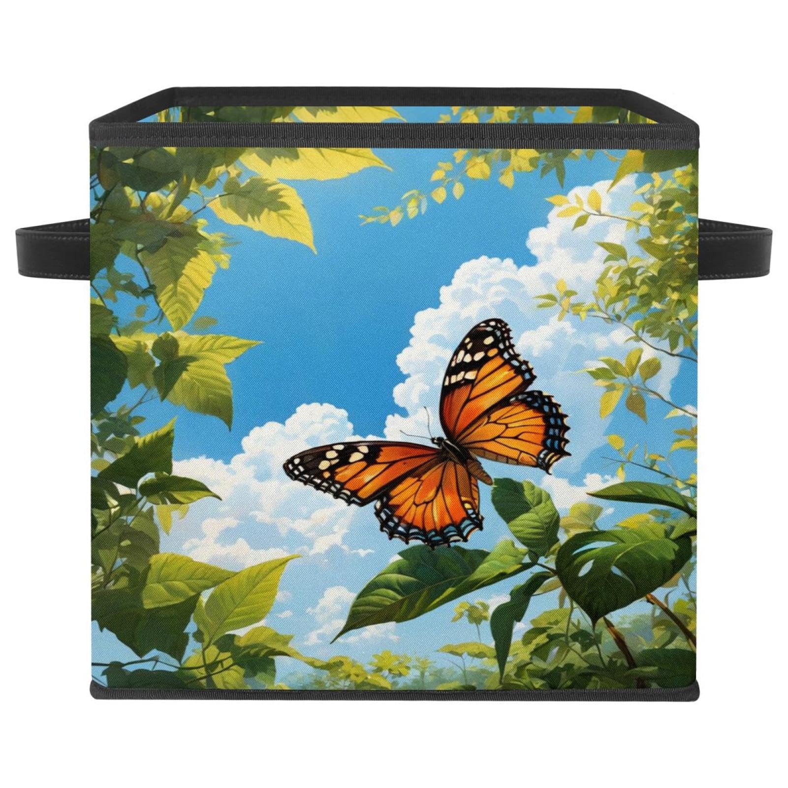 Grand bac de rangement avec motif papillon mignon pour étagères