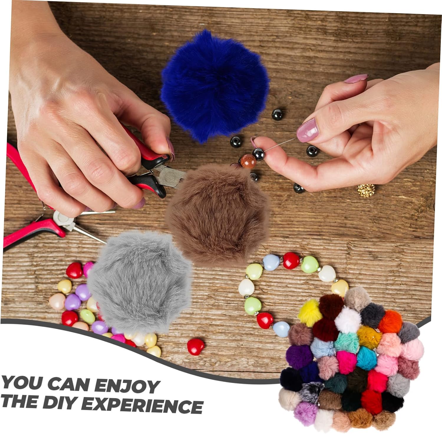 HOODANCOS 37pcs Pom Poms for Hats Faux Fur Decorative Artificial for DIY Craft Pendants Clothing Hair Decorative Supply