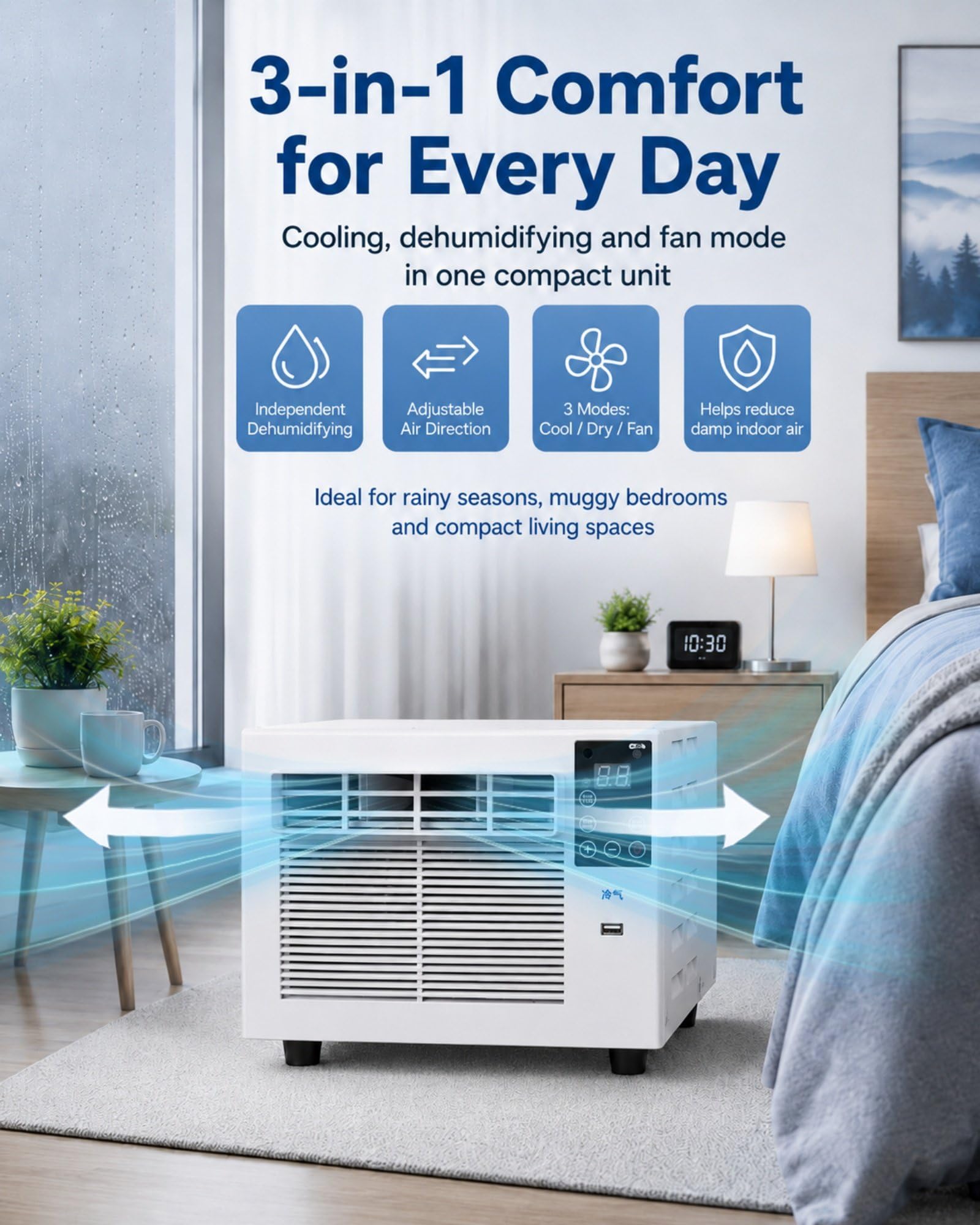 Aire Acondicionado Portátil 750W para 4m² con Tubo de Salida, Dormitorios, Oficinas, Estudios | Ruido De 24–35db, Temporizador 1–12h, Control Remoto, Modos FríO Seco VentilacióN