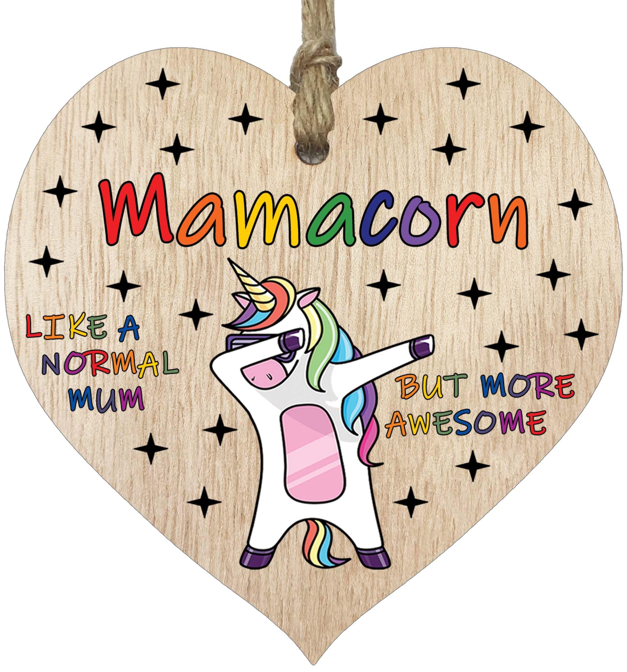 Stuff4 Mum Birthday Gift for Her - Mamacorn - Wooden Heart Plaques, Light Wood Sign Keepsake, Funny Mom Happy Birthday Plaque Mum Gifts Unicorn Awesome Mum Present from Son or Daughter