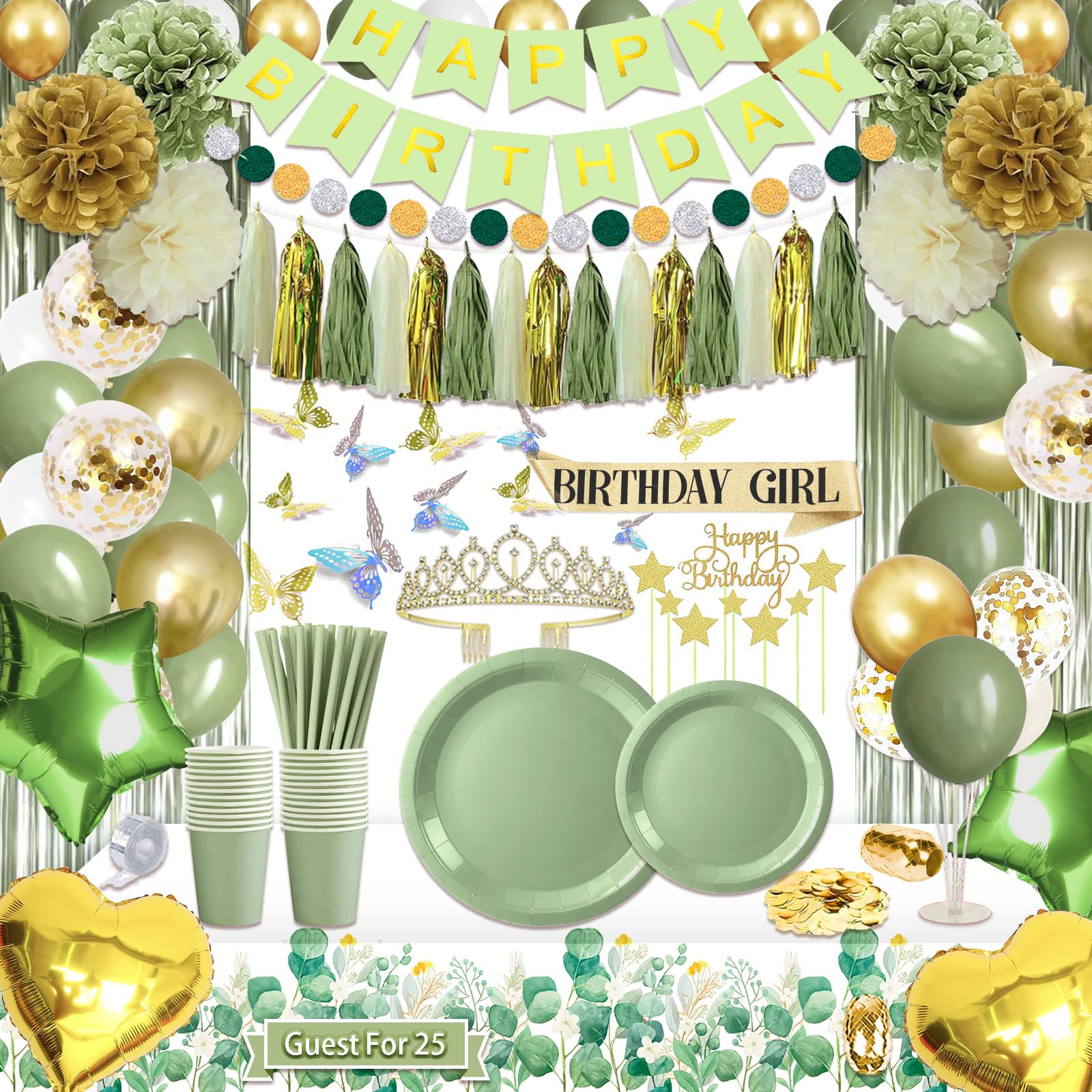 Amazon.com: Guudmua 222 Pcs Sage Green Happy Birthday