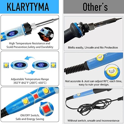Miniatura 5 de Kit de soldador, pantalla LCD de 80 W, pistola de soldadura electrónica digital portátil con temperatura ajustable, herramientas de soldadura con