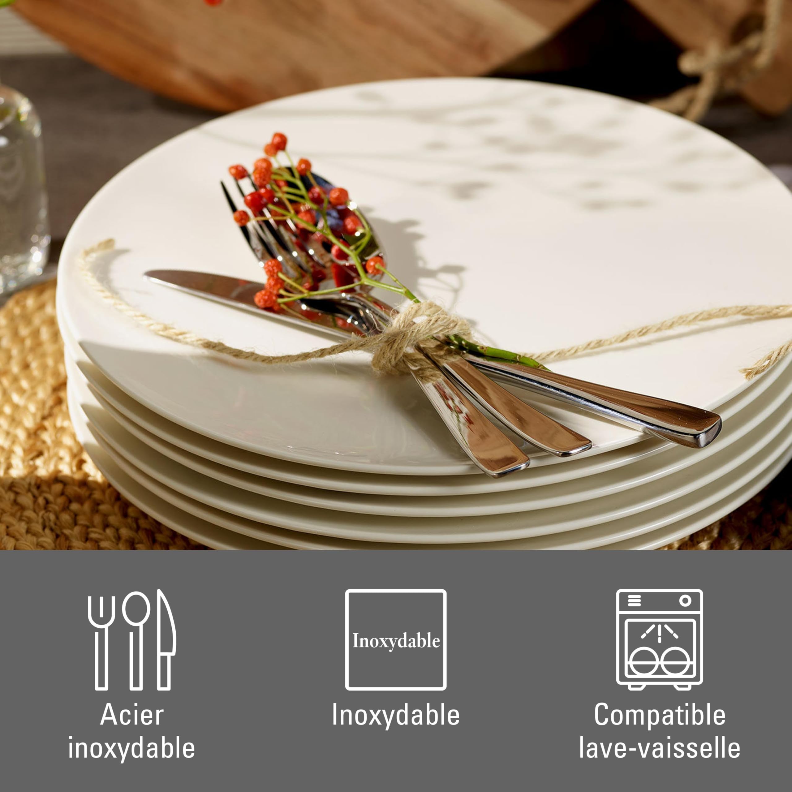 vivo by Villeroy & Boch – Voice Basic Couverts De Table 30 Pièces 6 Personnes, Garanti Lave-Vaisselle, Ensemble Couvert, Set De Couverts De Table, Acier Inoxydable