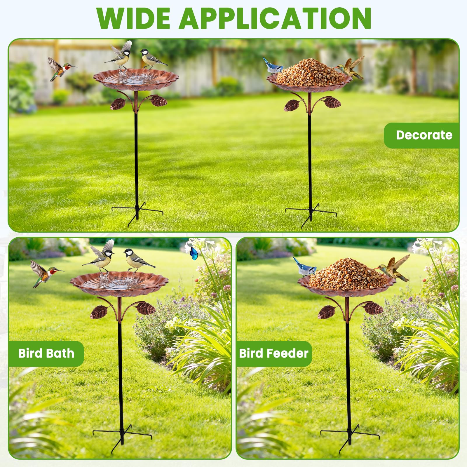 Zorplex Abreuvoir Oiseaux Extérieur, Grand Métal Bain d’Oiseaux Antigel avec Base Stable 5 Broches, Bassin Décoratif Résistant Hiver pour Oiseaux Sauvages, Jardin, Terrasse et Balcon