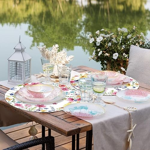 Miniatura 6 de Tarklanda Juego de 6 manteles individuales redondos de flores silvestres de primavera, de plástico, lavables, de plástico, 13.4 pulgadas, para