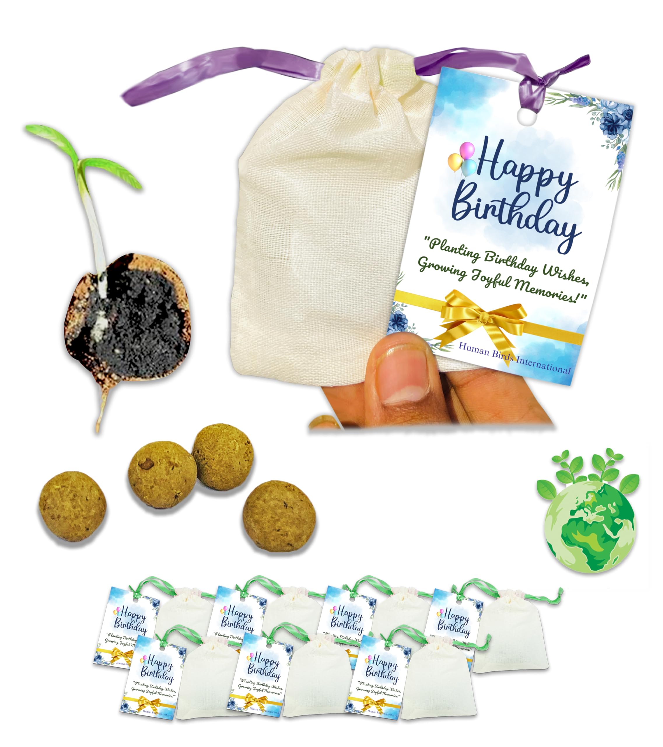 Top Tide Seed Balls Return Gift for Birthday, Pack of (32) Bags (Amla - 8, Bamboo - 8, Banyan - 8, Cadamba - 8) 2 Seed Balls Per Bag, Just Throw and Grow, Eco-Friendly Gifts, Seed Bombs-image-35