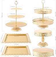 Vista 3 de GMWD Juego de soportes dorados para tartas, mesa de postres de metal, pedestal, soporte para cupcakes, plato de dona, bandeja para servir decoración