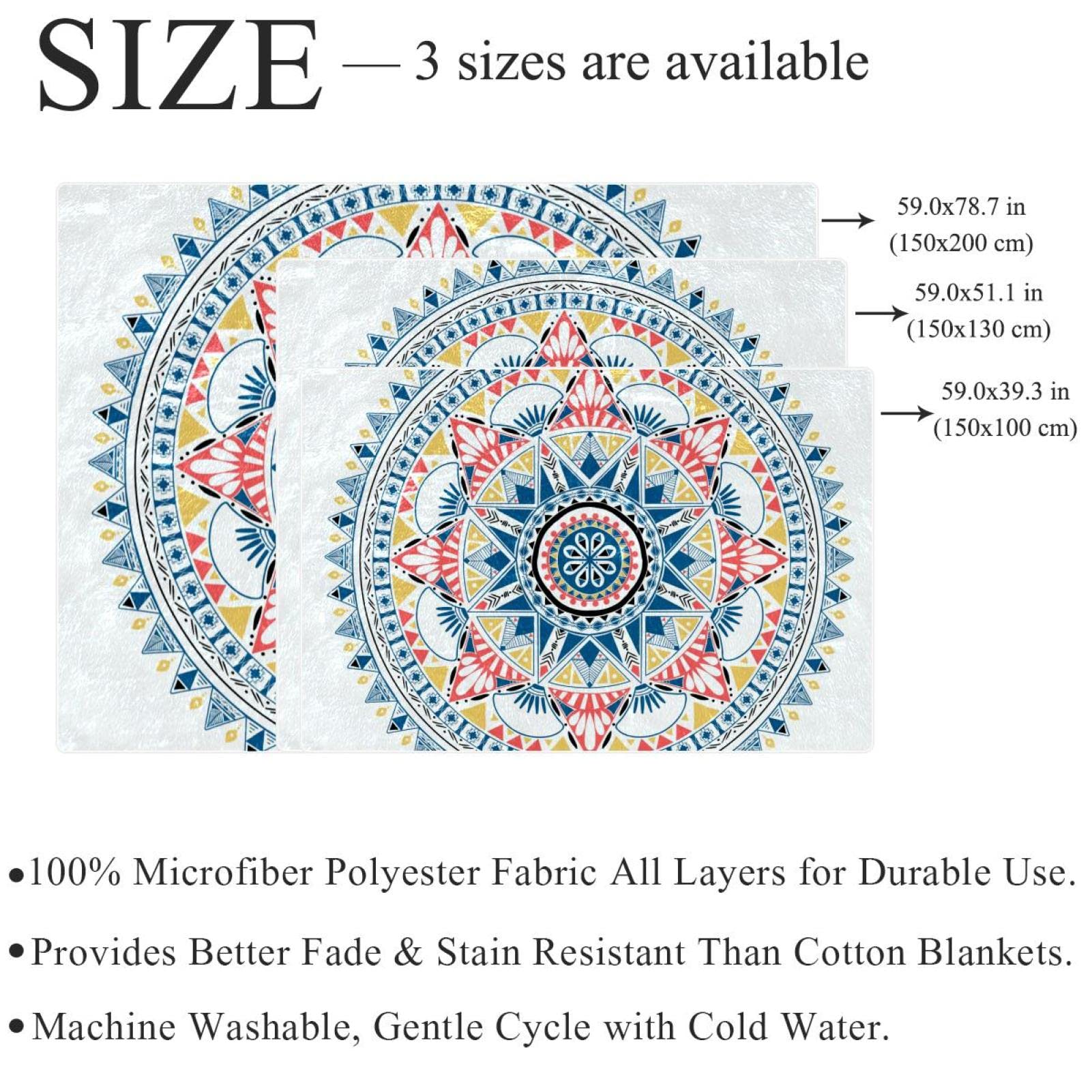 Coperta in pile per divano, divano o letto, accoglienti e morbide, stile indiano mandala boemia floreale