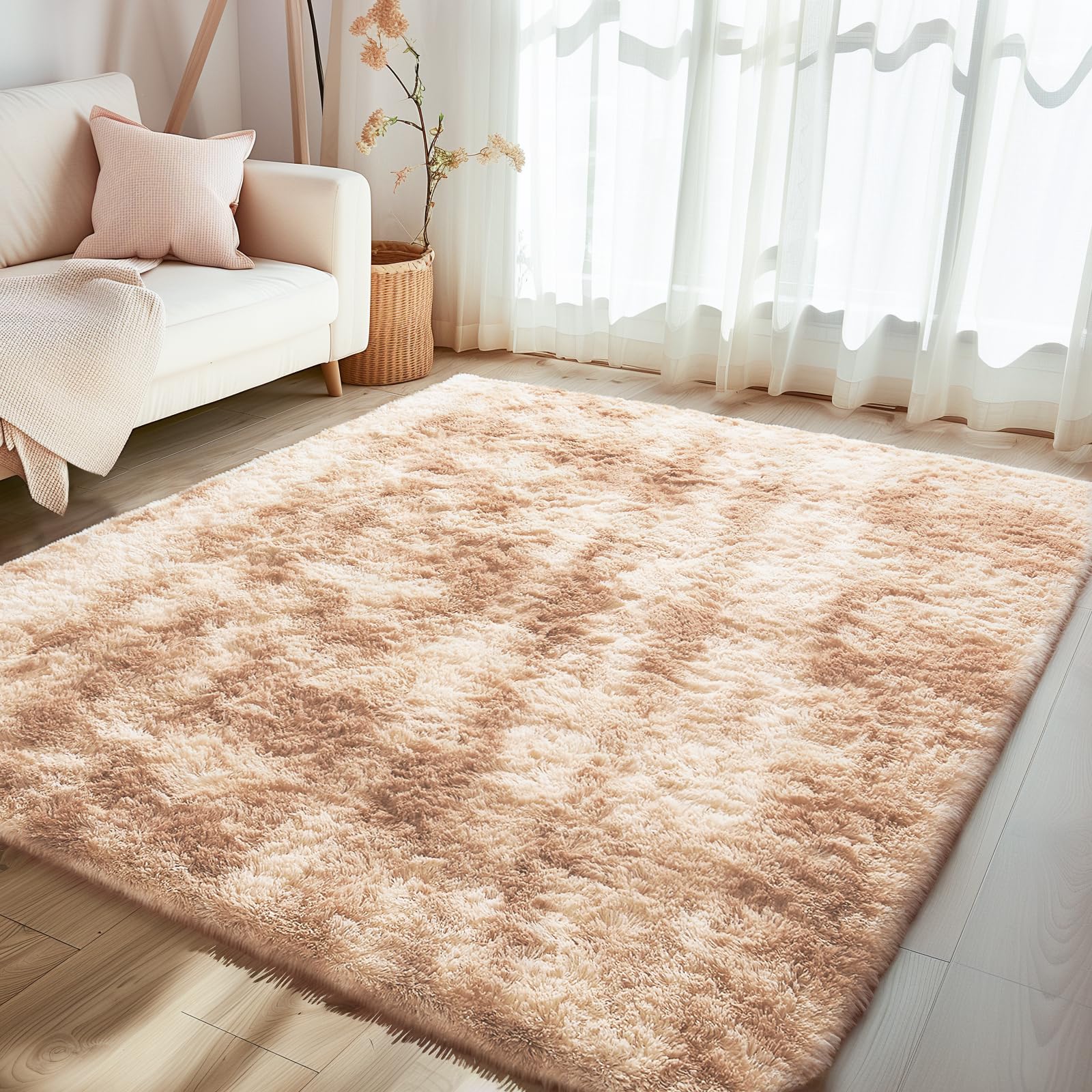 Ophanie Upgrade 5x8 Tie-Dyed Beige Rugs for Living Room, Fluffy Soft Area Rug, Shaggy Non-Slip Indoor Floor Carpet for Bedroom, Kids Baby Girls Boys Teen Dorm Home Decor Aesthetic, Nursery