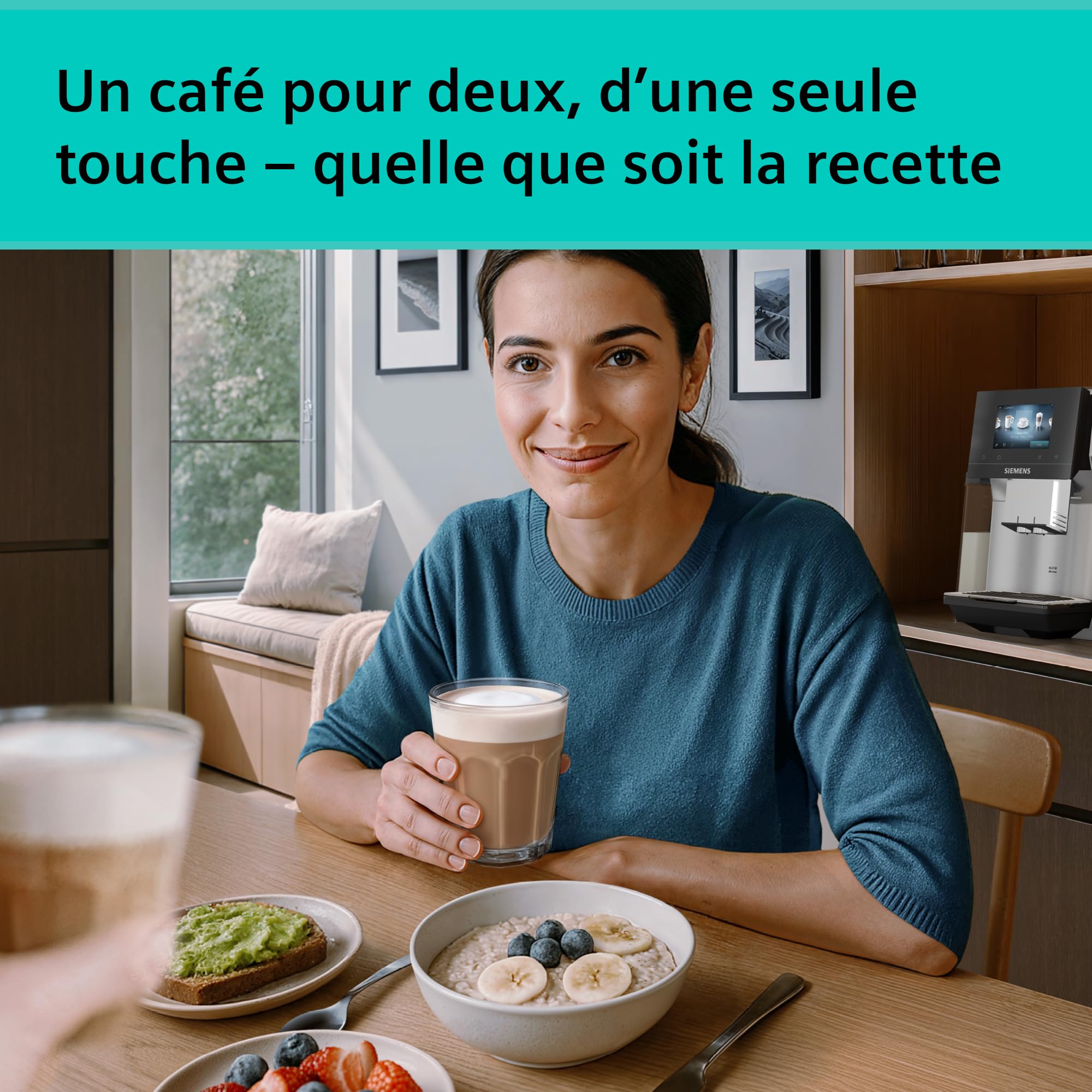 SIEMENS Machine à café entièrement automatique, EQ700 iAroma, écran tactile, récipient à lait intégré, chauffe-tasses, Cold Brew et Slow Brew, application Home Appliances, inox/noir, TQ727E03