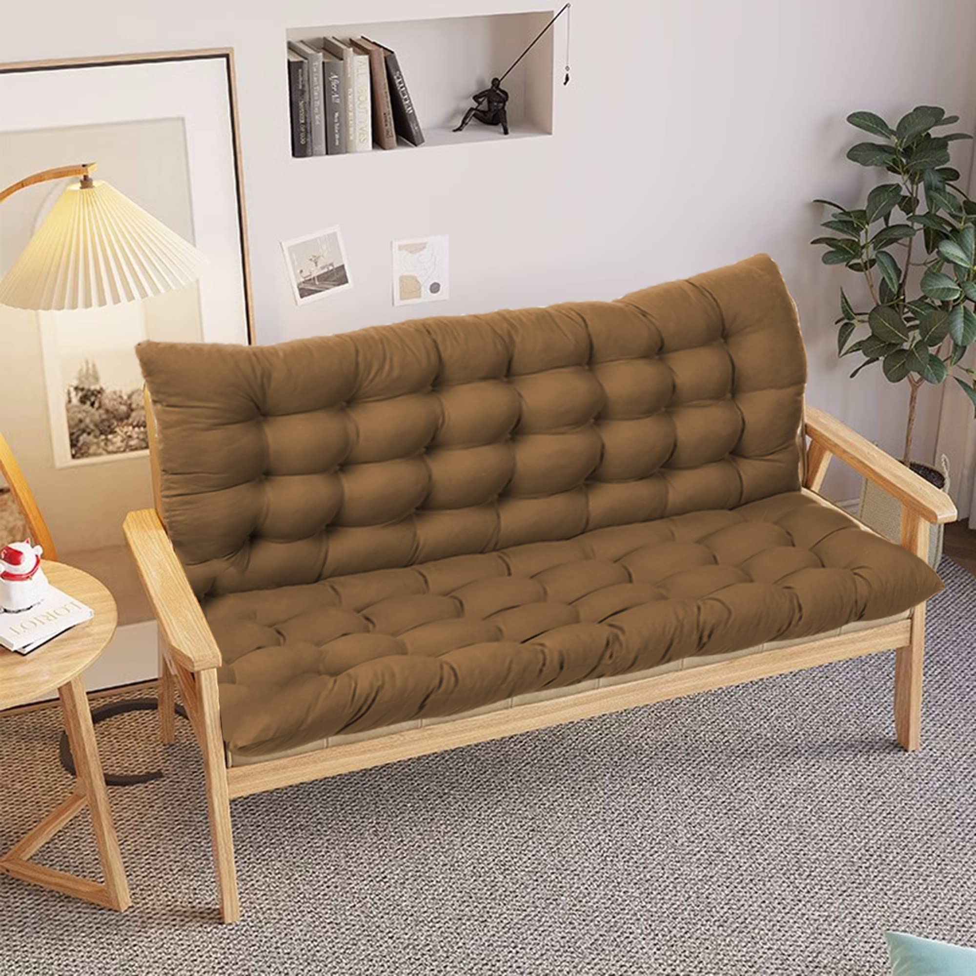 Cuscini di ricambio per dondolo oversize da 2-3 posti, morbidi, spessi 8 cm, con schienale e lacci antiscivolo, per uso interno/esterno, cachi, 120 x 100 cm