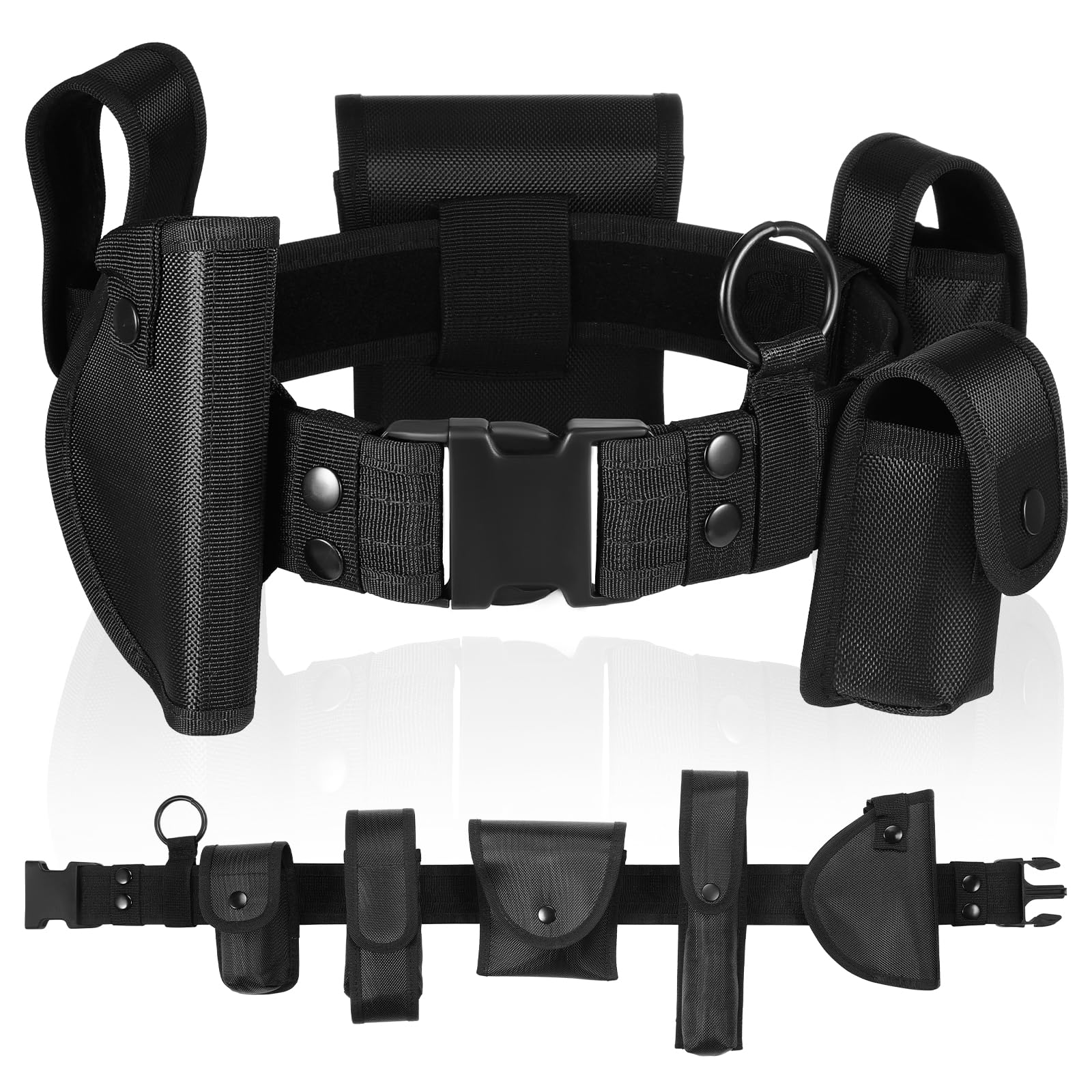 abcGoodefg Modular Equipment System Security Utility Tactical Duty Belt with Components Pouches Bags Holster Gear for Law Enforcement Guard Security Hunting (6 PCS, Black)