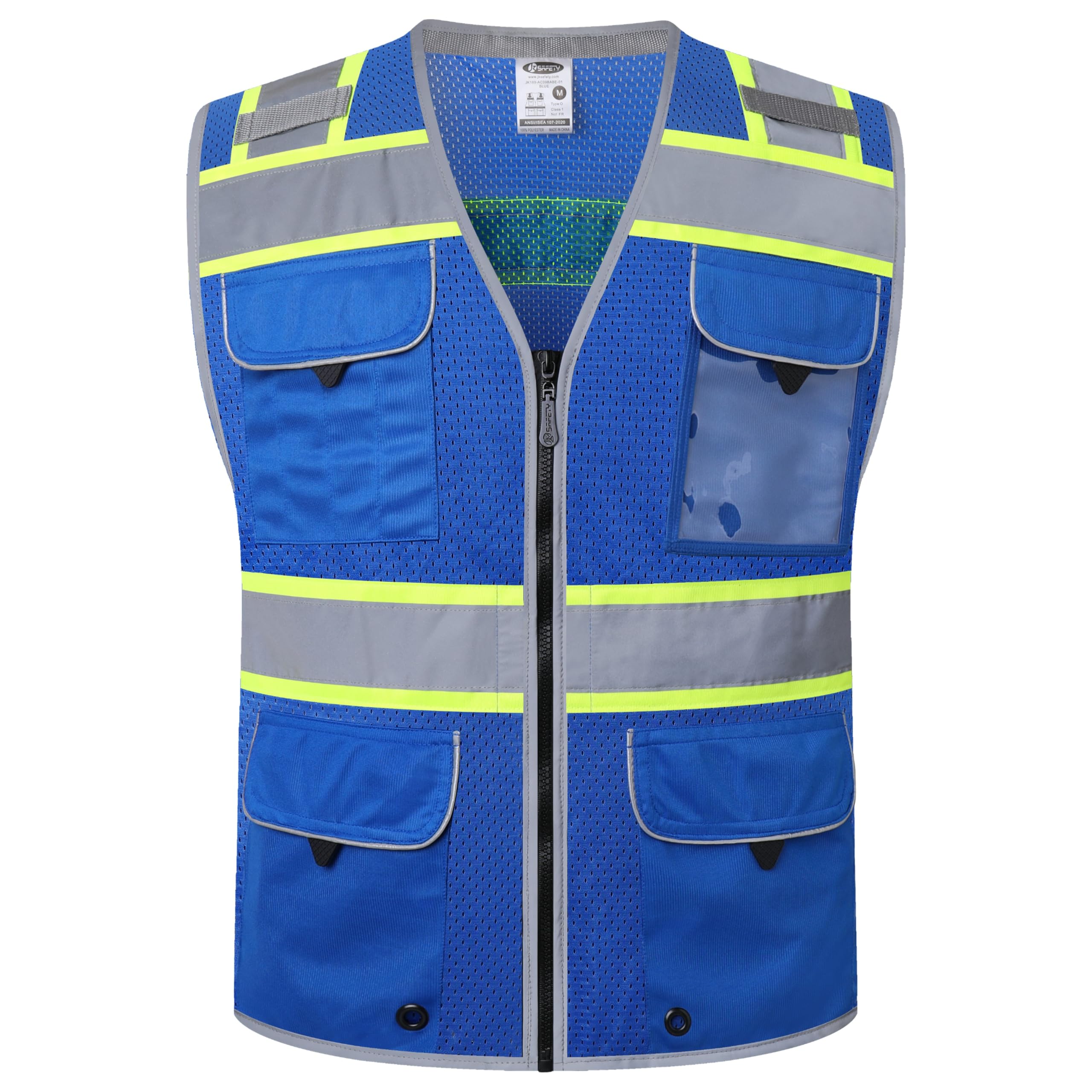 JKSafety Hi-Vis Safety Vest for Men&Women High Visibility Reflective Mesh  Construction Work Vest Multi-Pockets PPE ANSI/ISEA compliant (189-Blue M)