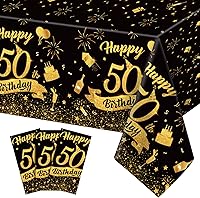Vista 8 de Paquete de 3 manteles de plástico para cumpleaños de 60 años, 54 x 108 pulgadas, desechables, color negro y dorado, mantel rectangular impermeable