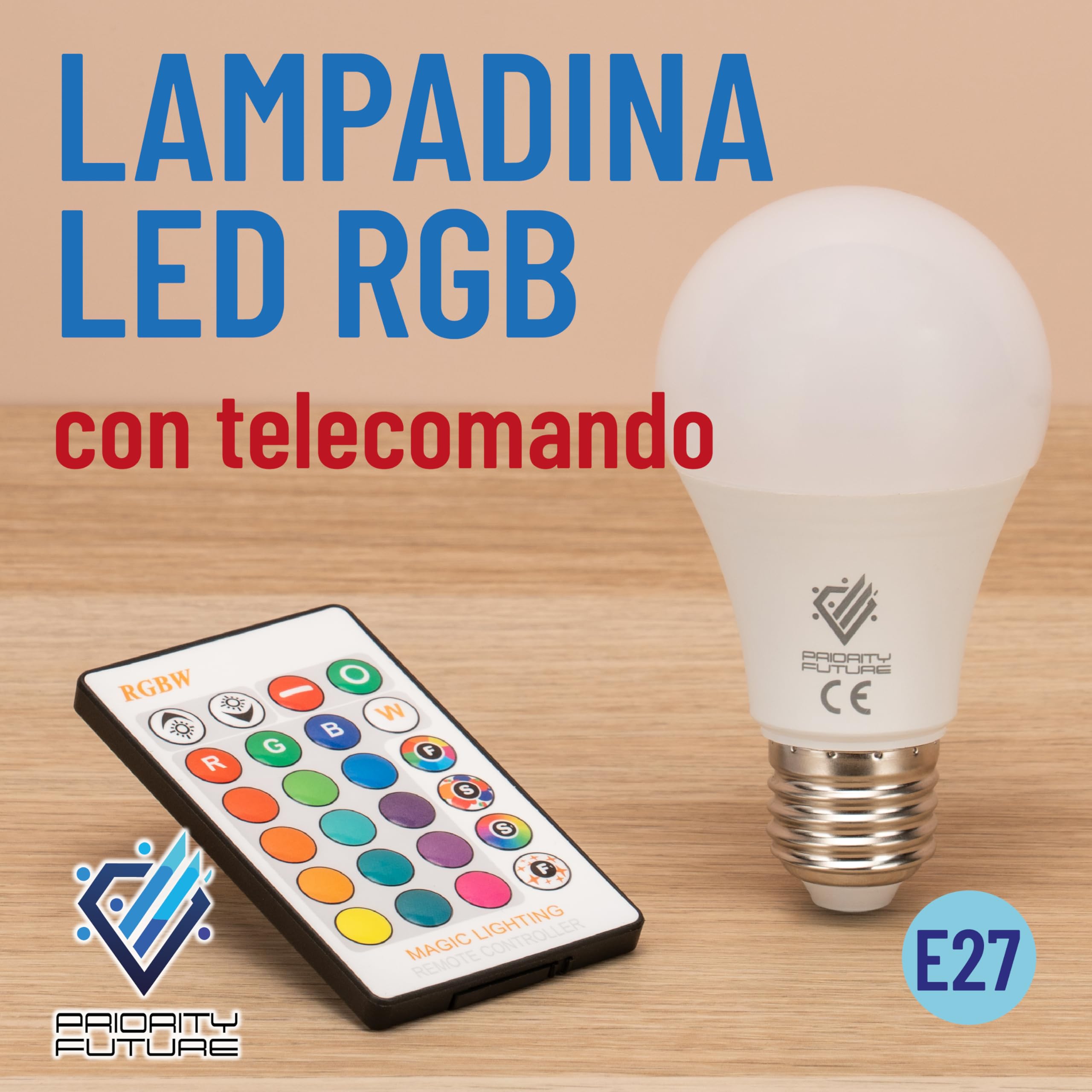 Lampadina LED RGBW con Telecomando – Lampadina E27 16 Colori, Modalità Luce Dinamica, 2700K-6500K
