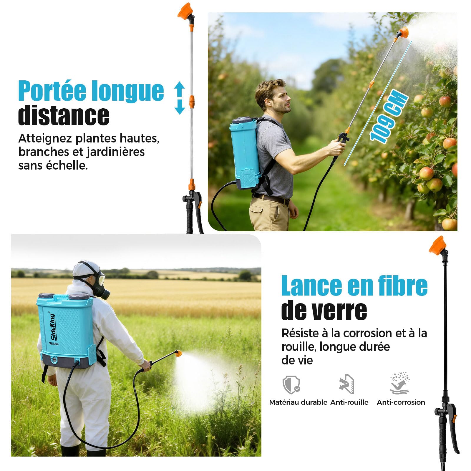 SideKing Pulvérisateur à Dos 16L, Pulvérisateur Électrique Compatible avec Makita 18V, Pression Réglable 7 Bar, Lance Télescopique, Soutien Lombaire, Pulvérisateur de Jardin pour Toiture & Terrasse