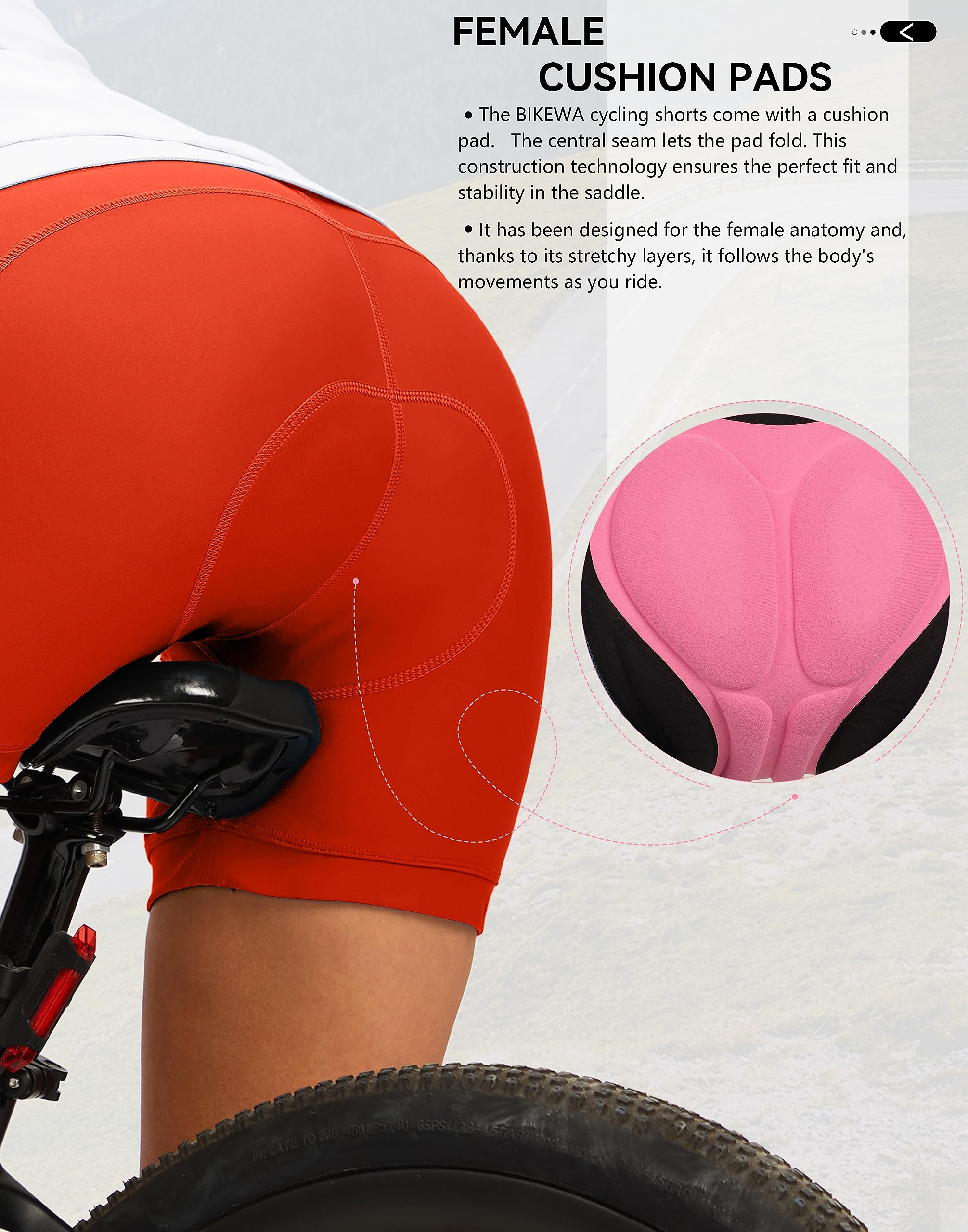 Bikewa Pantalones Cortos de Ciclismo Acolchados 4D para Mujer, Ropa Interior de equitación, Ciclismo, Ciclismo de Carretera, Pantalones Cortos para Mujer con Bolsillos con Cremallera