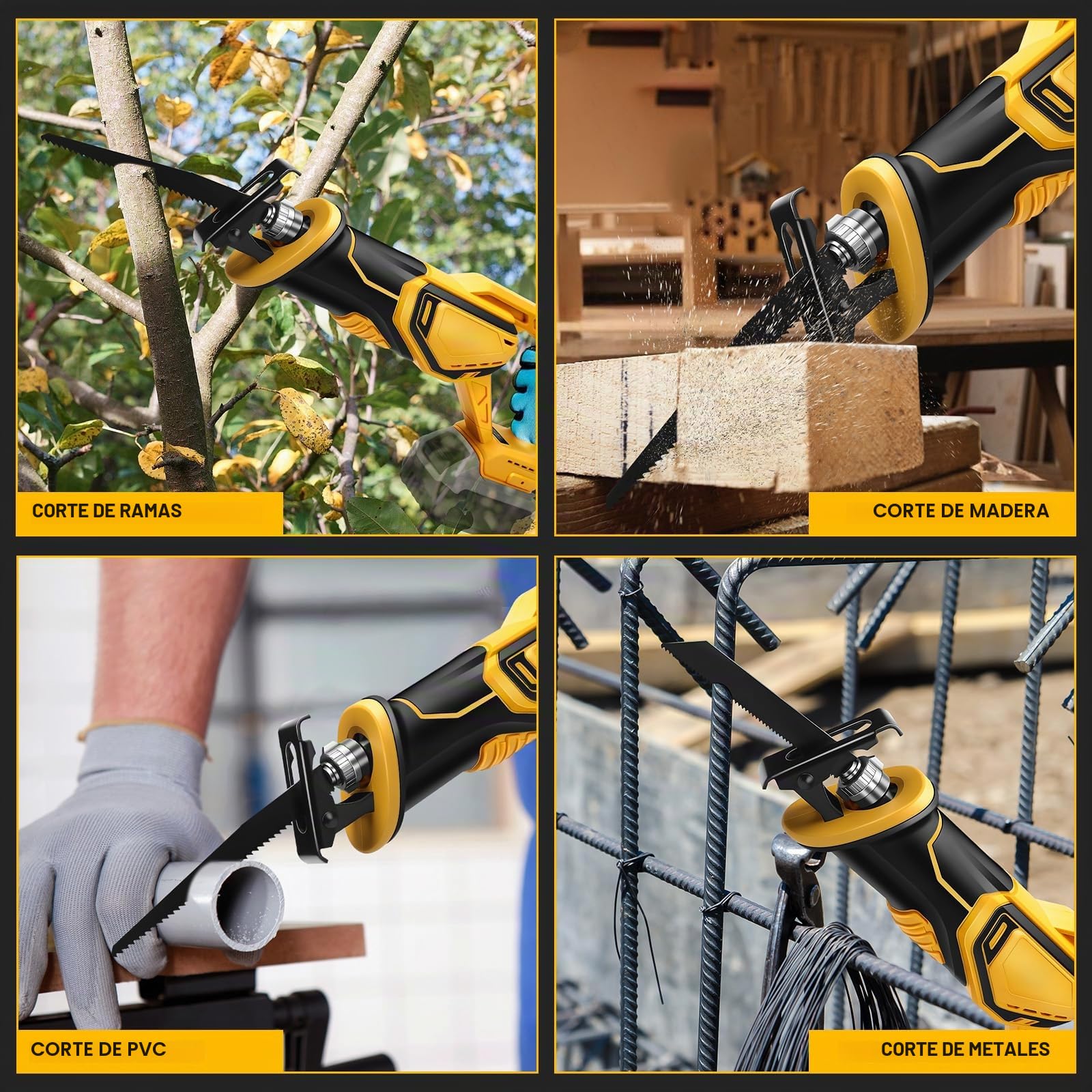 Roadtime Sierra Sable Inalámbrica para DeWalt 20 V baterías (sin batería),motor sin escobillas 0-4000 RPM Sierra Electrica de Velocidad Variable, con 4 Cuchillas para Cortar PVC/Madera/Metal