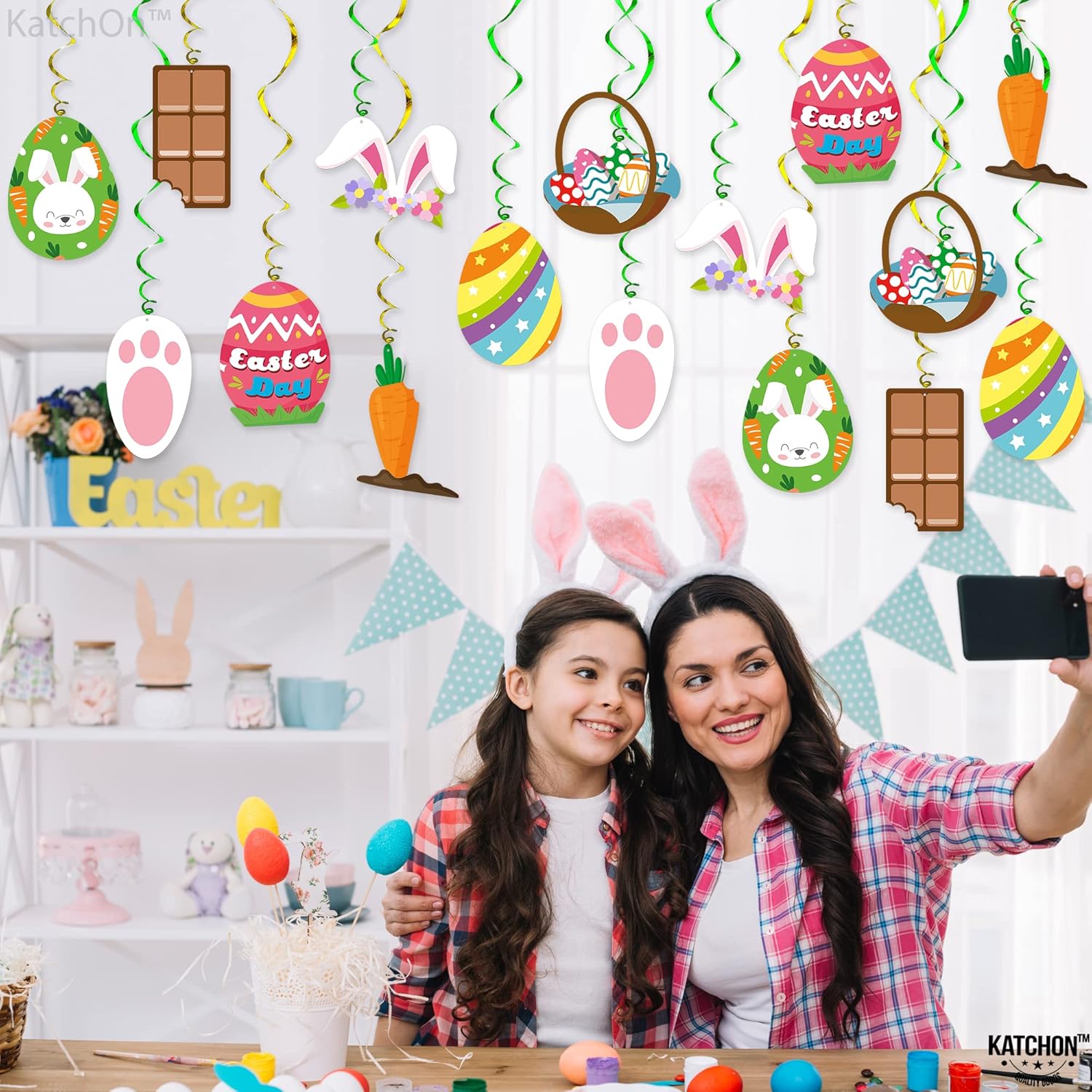 KatchOn, Easter Hanging Swirl Decorations - Pack 46, No DIY | Easter Decorations for The Home | Easter Party Decorations | Easter Hanging Decorations | Easter Streamers, Spring Decorations for Office