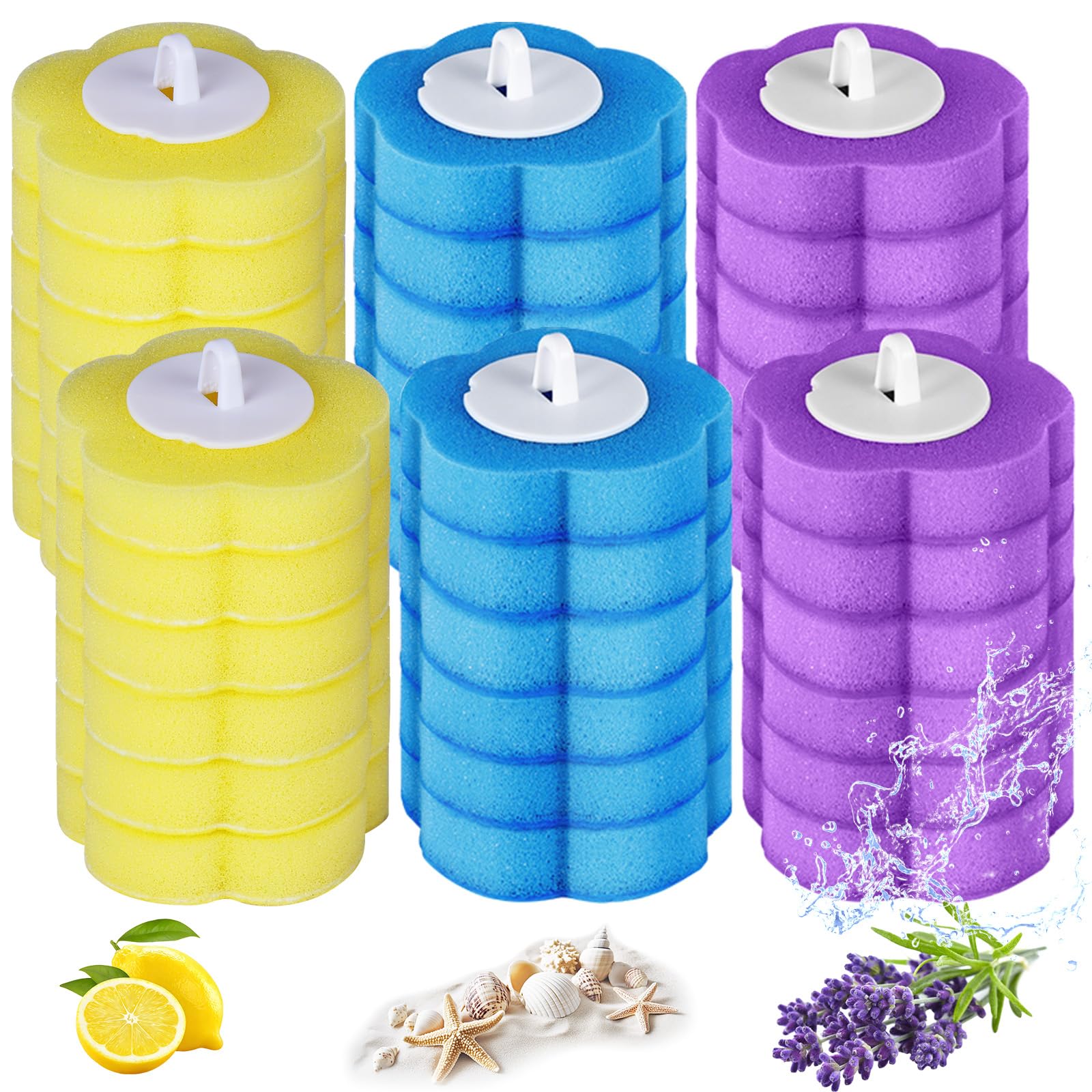 ANOMM 36Pcs Disposable Toilet Brush Replacement Head, Deep Cleaning Toilet Wand Disposable Refills with Cleaning Fluid, Disposable Replacement Head for Toilet Wand(3colors-Lemon Lavender Ocean Scent)