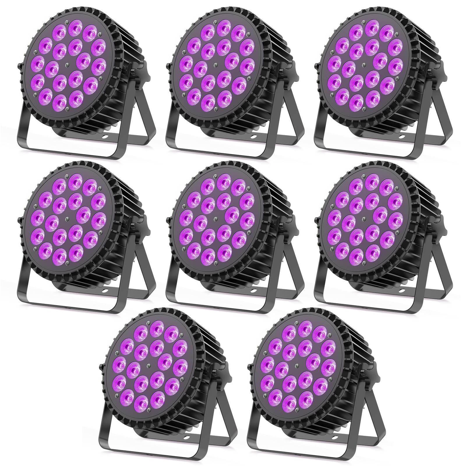 8PCS RGBWA UV Focos Par LED 200W, 18 LED Luces Escenario con D MX 7/10CH y Modo Estroboscópico, Luz DJ Profesionales para Discoteca Bar Fiesta Bodas Espectáculos Navidad Halloween