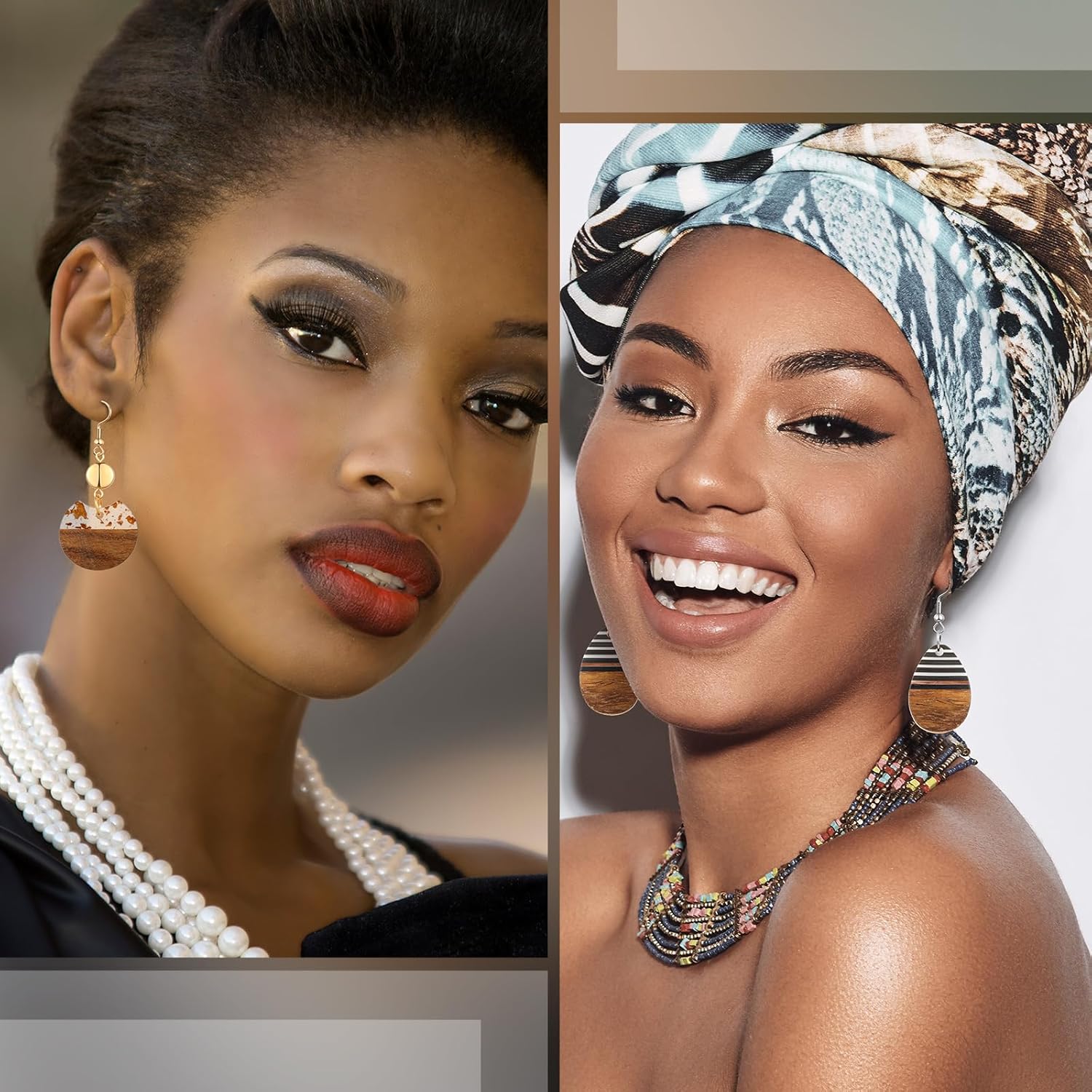 Henoyso 12 Pairs Wooden Earrings for Women Boho Dangle Geometric Lightweight Studs Resin Statement Earring - Image 5