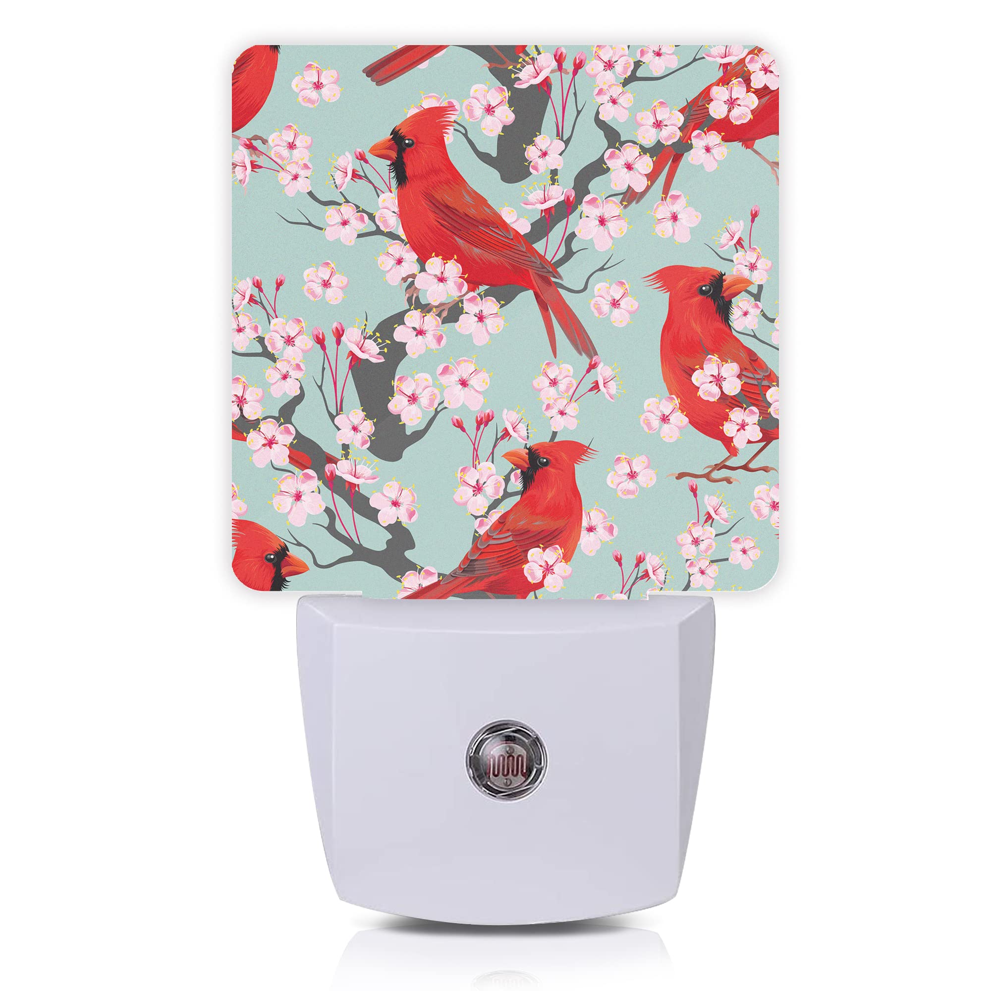 Red Cardinal Night Light,Blooming Cherry Night Lights Plug into Wall for Boys Girls, Led Lights Indoor Home Decor 0.5W Nightlight Sleep Friendly