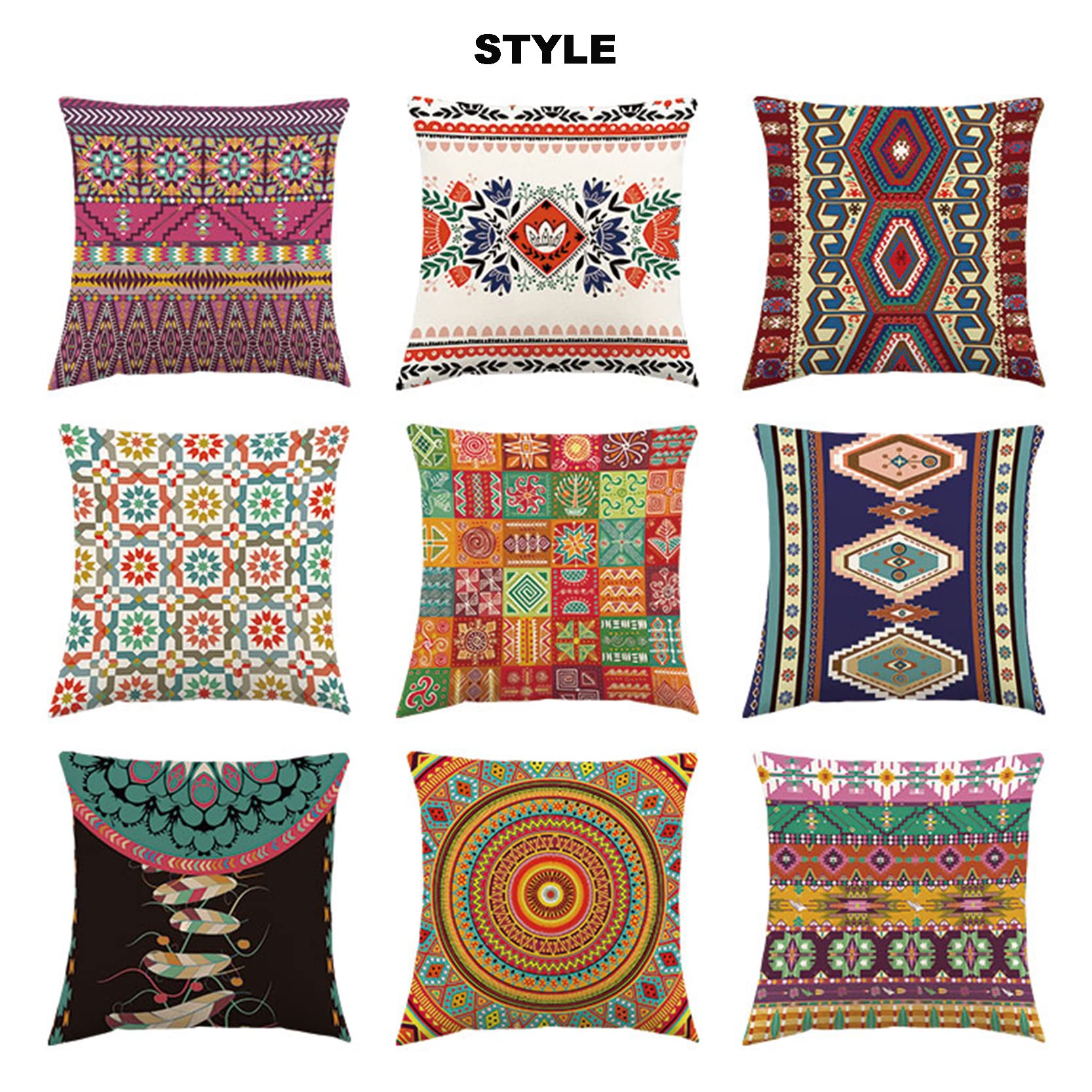 Juego de 2 Fundas Almohada Decorativas Estilo Chino, Seda, Bohemio, algodón y Lino, con diseño Mandala, cuadradas, for decoración del hogar(E,45 x 45 cm (Pack of 2))