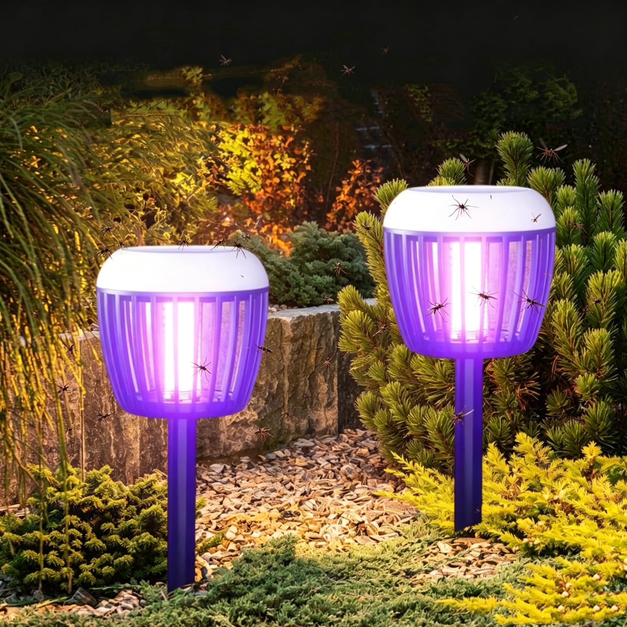 Zapper solare per esterni, impermeabile, alimentato a energia solare, con luce a LED, lampada per catturare zanzare, piccole zapper volanti per patio, giardino, cortile, campeggio (nero, 2 pezzi)