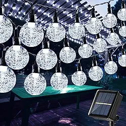 Cordão de 100 Luzes de LED Globo Branco 10m à Prova d'Água com Energia Solar para Exterior Jardim Carregamento Solar (Luz Branca)