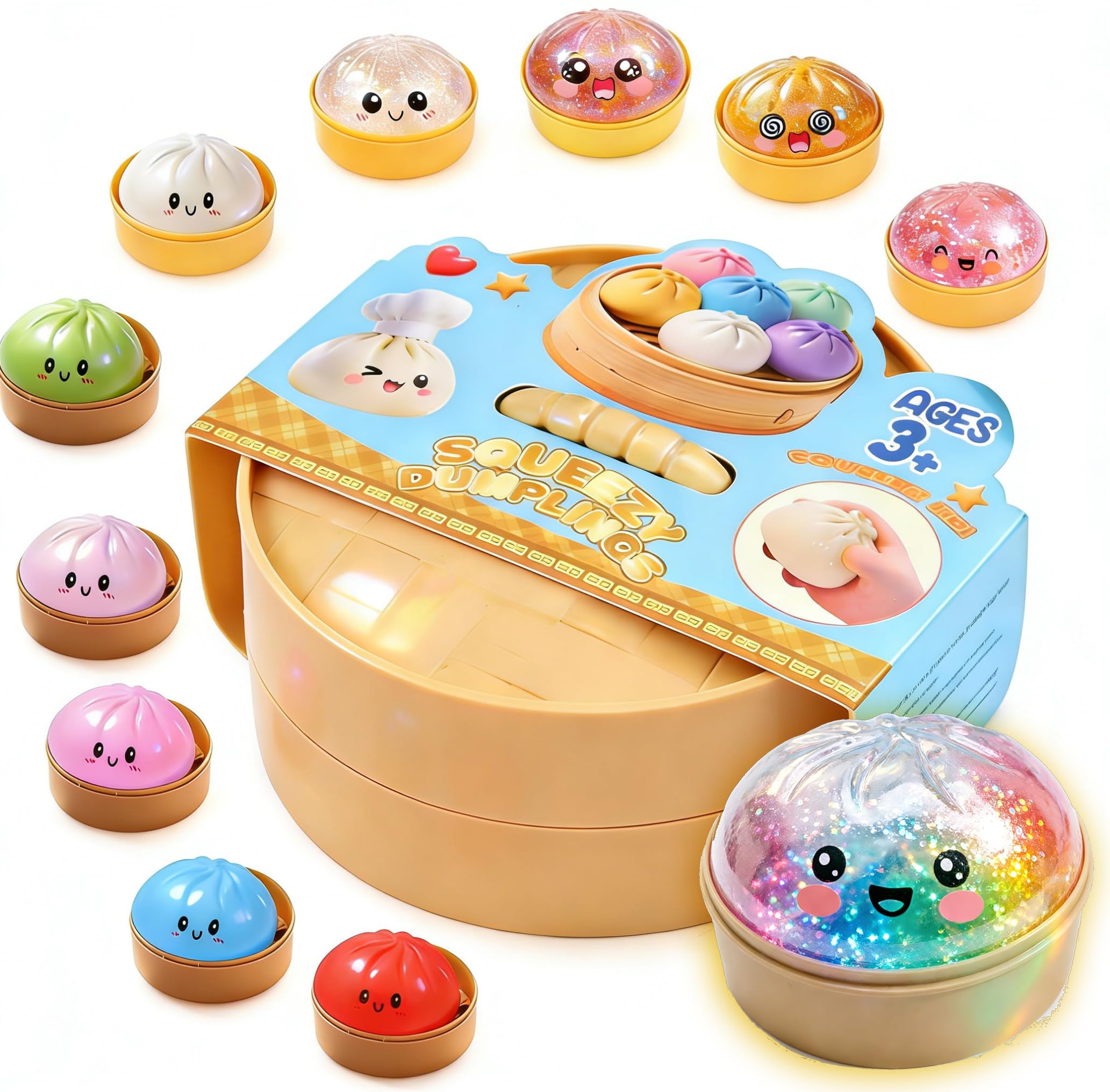 Random Dumpling Squishy Mystery Box Dumpling Squishy, 10+1 Colors Dumplings Squishy Toy, More Surprises (Random-1PCS-A)