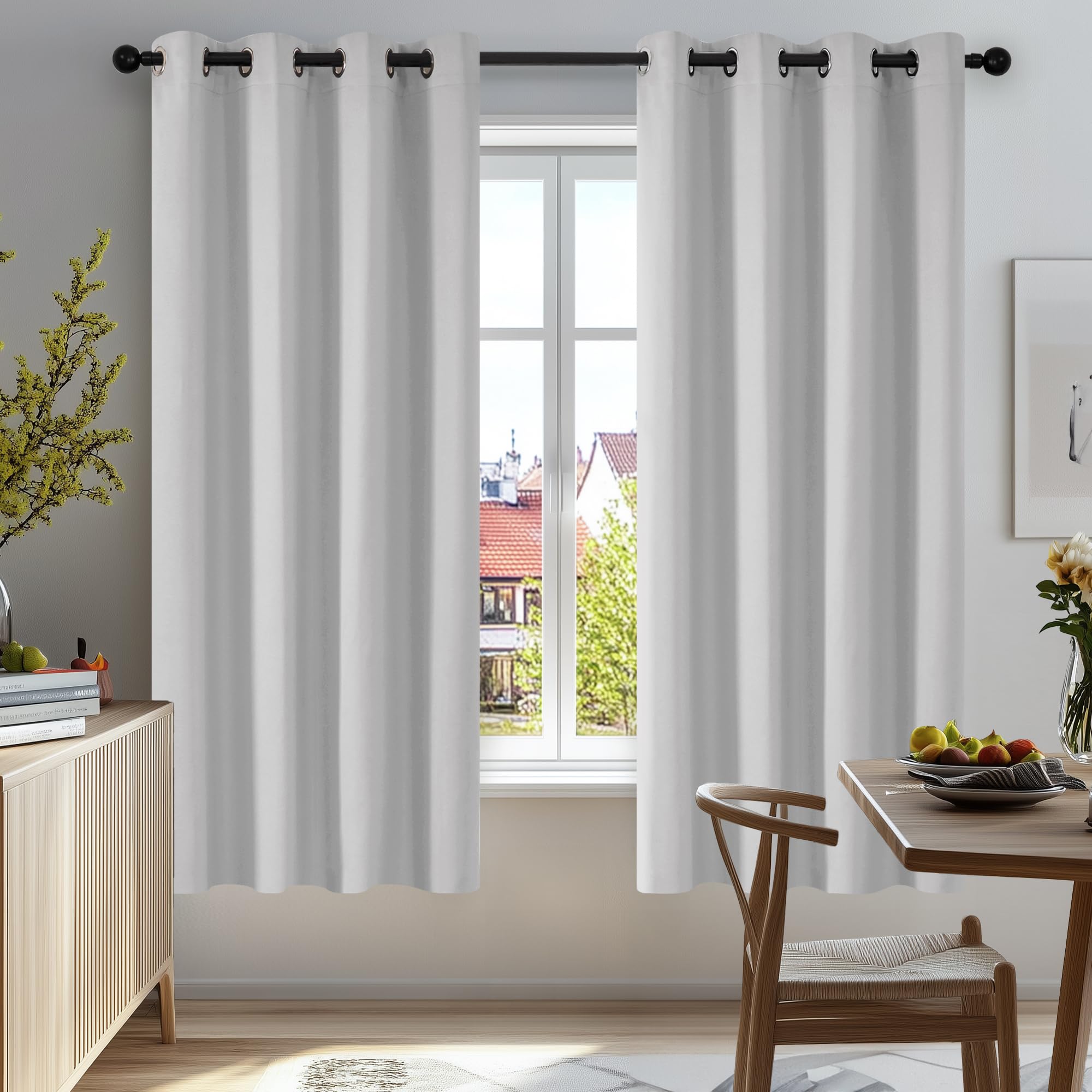 Deconovo Curtains Blackout Super Soft Thermal Insulated Eyelet Blackout Curtains for Bedroom 42 x 72 Inch Drop Greyish White 1 Pair — image 1
