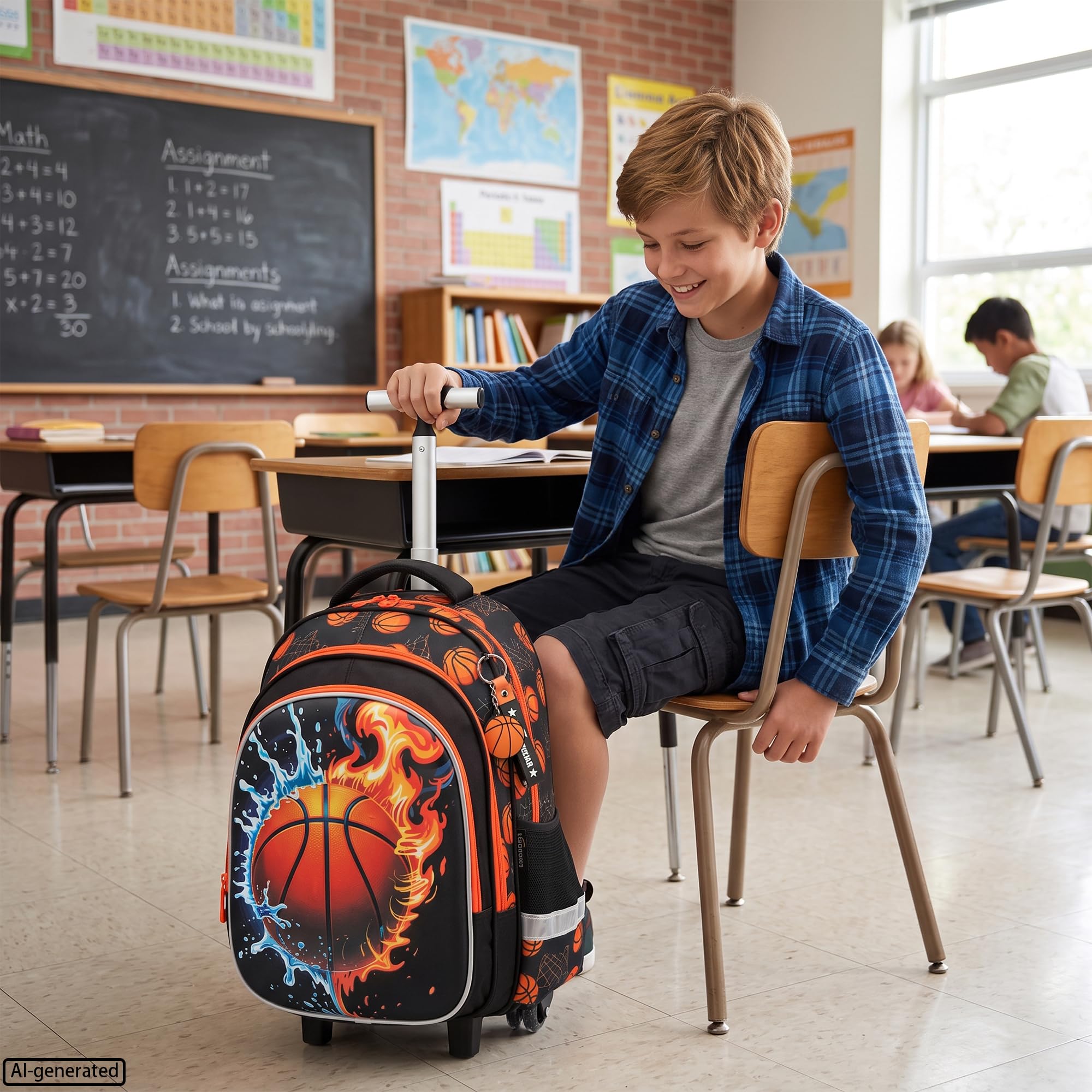HTgroce Zaino Trolley Scuola Elementare Bambino– Set 3 in 1 con Borsa e Astuccio – Zainetto con Ruote Ergonomico e per Primaria (1ª-5ª classe) – Trolley Scuola