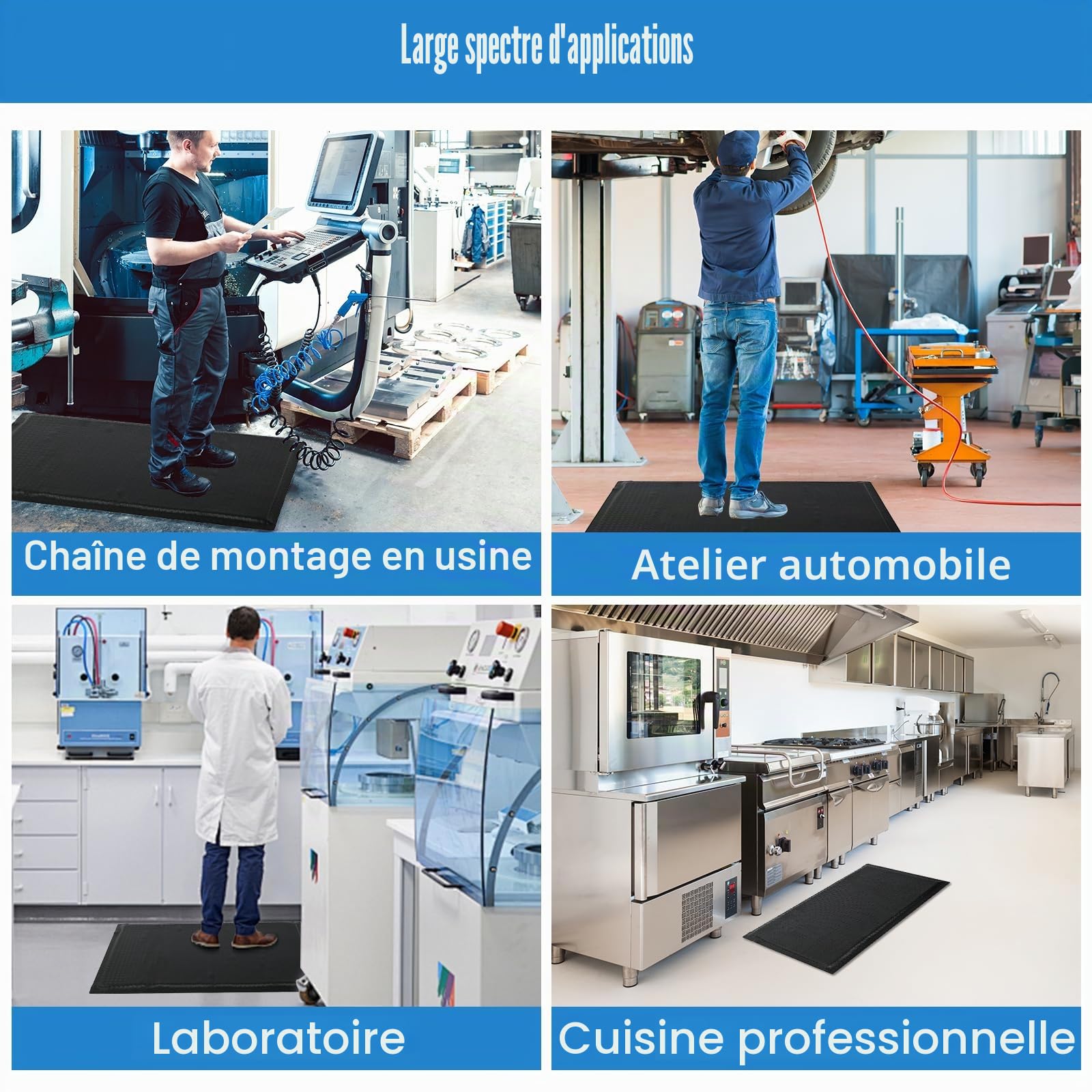 Tapis anti-fatigue pour postes de travail debout, tapis de travail ergonomique anti-fatigue, 92 x 152 cm, tapis de bureau debout pour atelier, bande d'assemblage