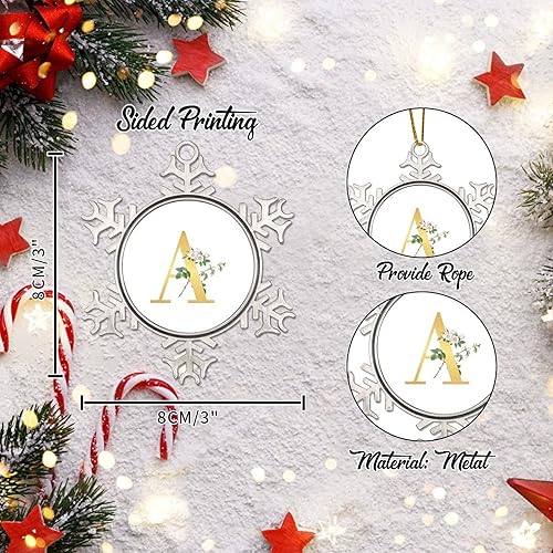 Miniatura 10 de Adorno de Navidad con monograma personalizado de letra Y para niños, 3 pulgadas, regalo de recuerdo de Navidad, copo de nieve de metal, decoración