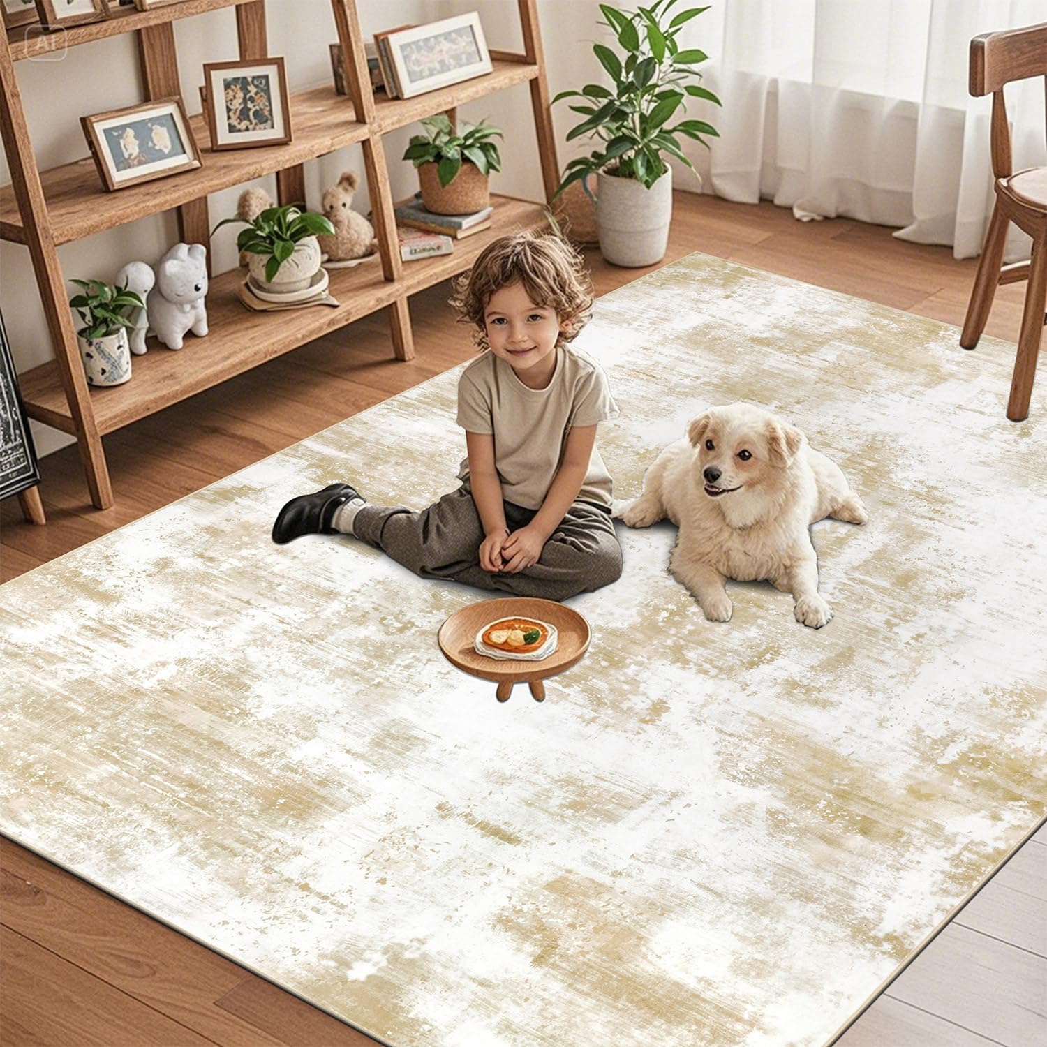 SHACOS Alfombra Salón 160x230cm, Abstracta Alfombra Habitacion Matrimonio Suave Antideslizante Alfombras de Área Moderna Pelo Corto para Sala de Estar, Dormitorio, Comedor, Beige