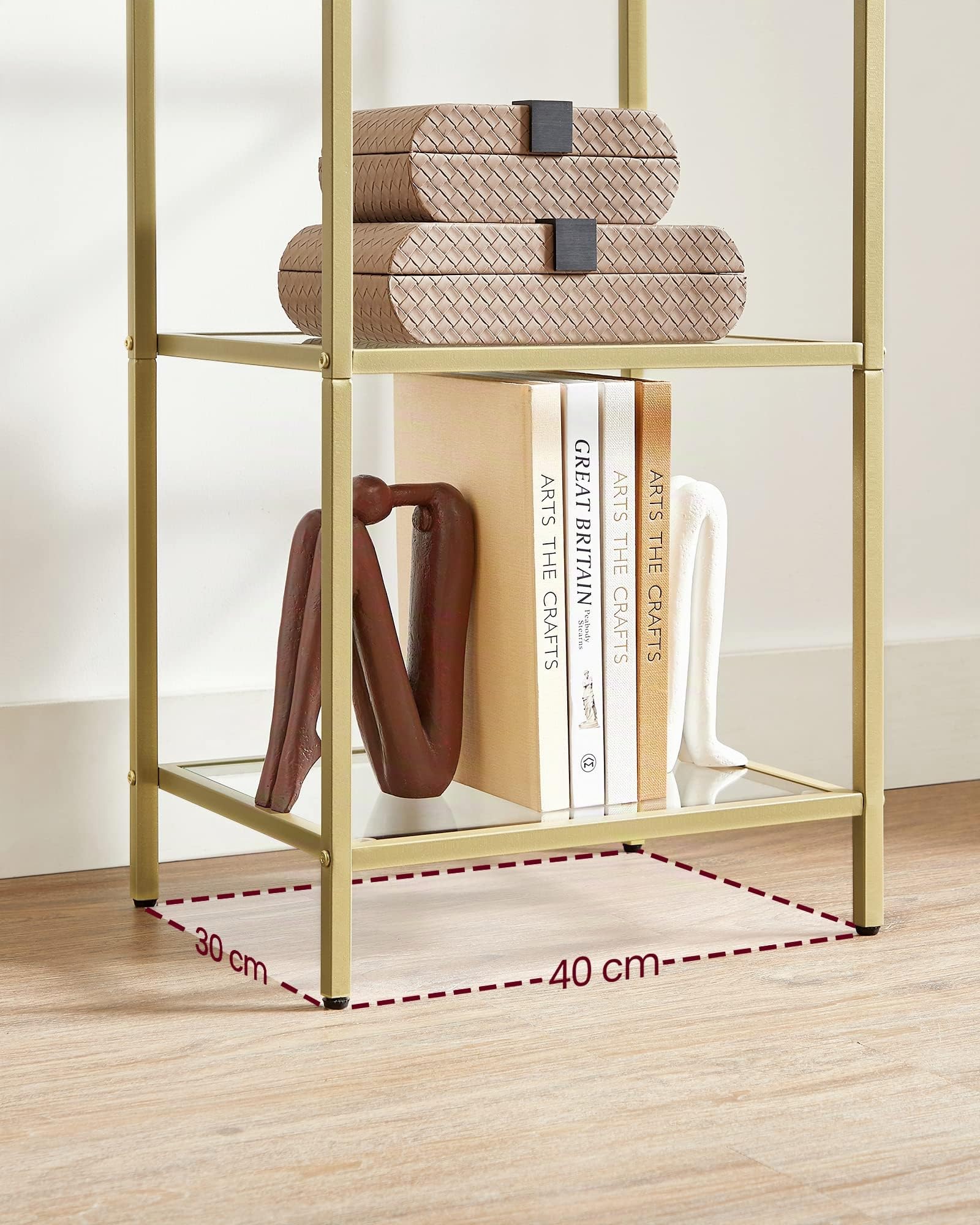 VASAGLE EstanterÍa de Cristal de 5 Niveles, LibrerÍa, Expositor, Cristal templado, FÁcil de Montar, para BaÑo, SalÓn, Dormitorio, Oficina, Dorado LGT029A01