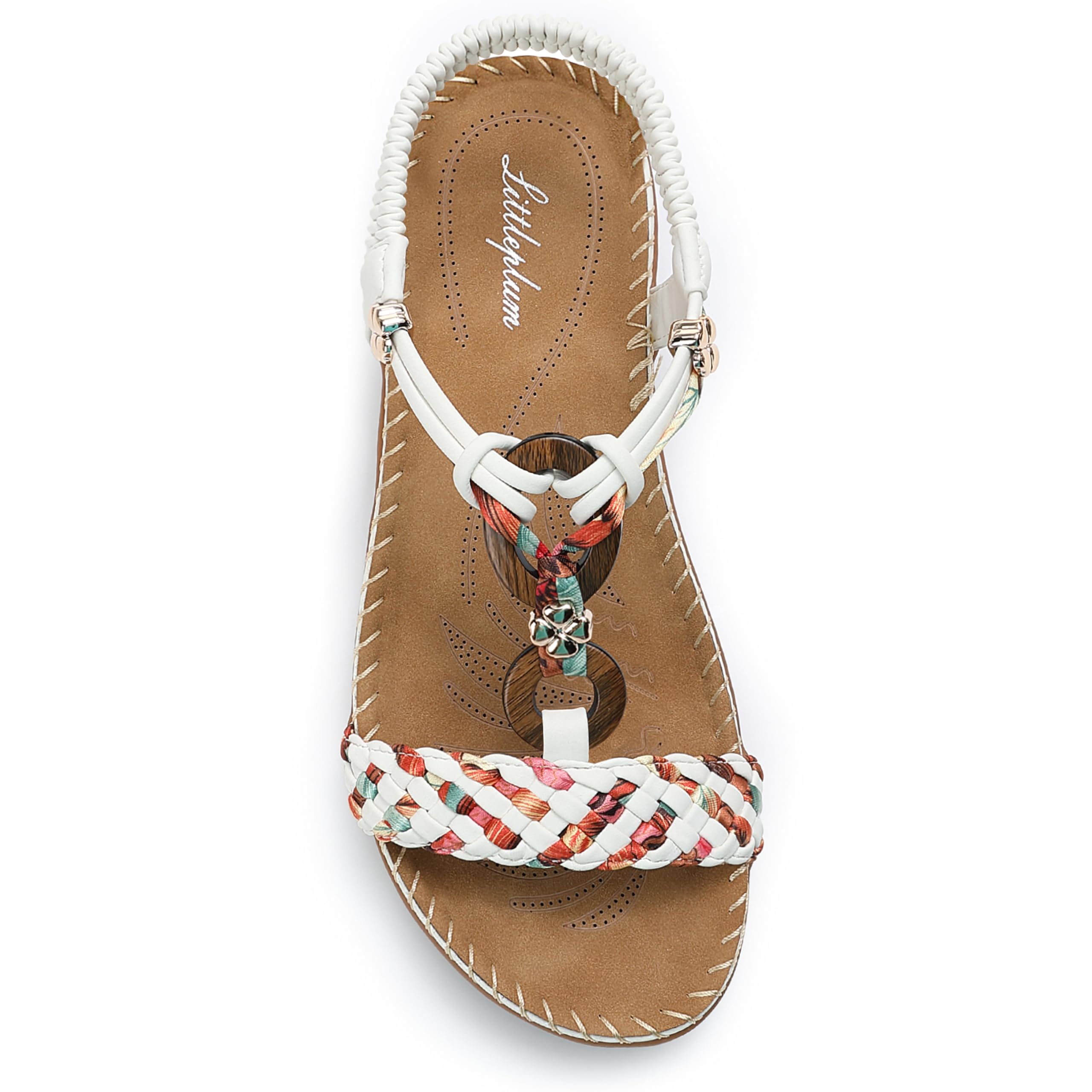 Littleplum Sandalen Damen Freizeit Flach Sandalette Handarbeit mit Strass Perlen Bohemia Strand Schuhe