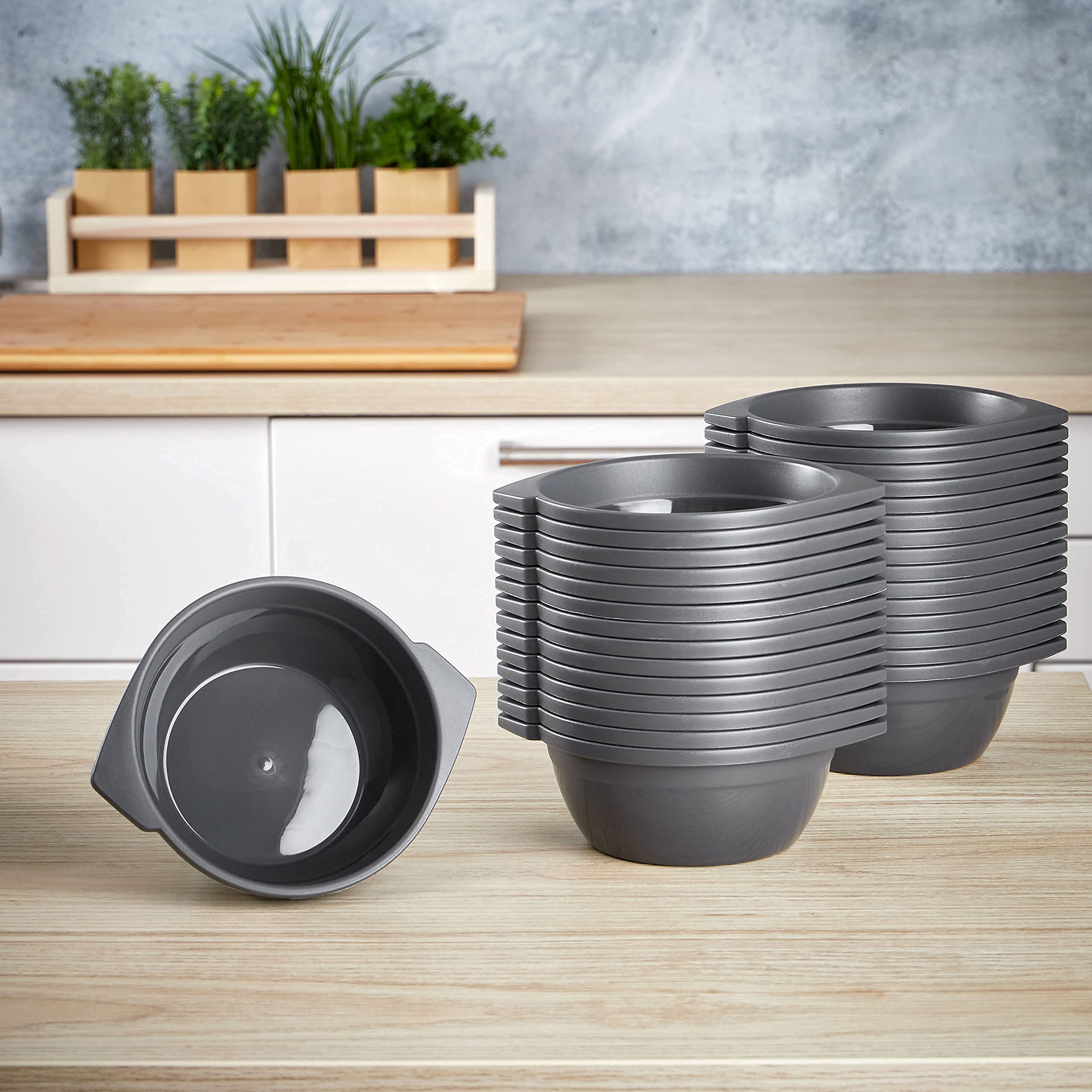 Grizzly Set de bol plastique reutilisable I Set de 30 bols à céréales I Résistant au lave-vaisselle I Incassable I Stable I 100% recyclable I vaisselle camping Anthracite