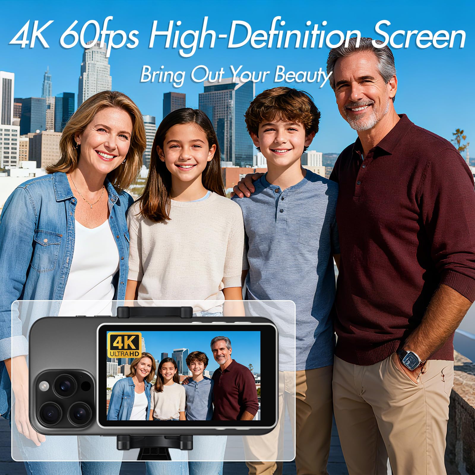 Selfie Monitor Schermo per iPhone17/Android,4K Schermo per Vlog Magnetico,Telecomando Selfie Monitor iPhone Magsafe,Batteria 3.5H,2500mAh Screen per TikTok Live Streaming-Nessun Ritardo