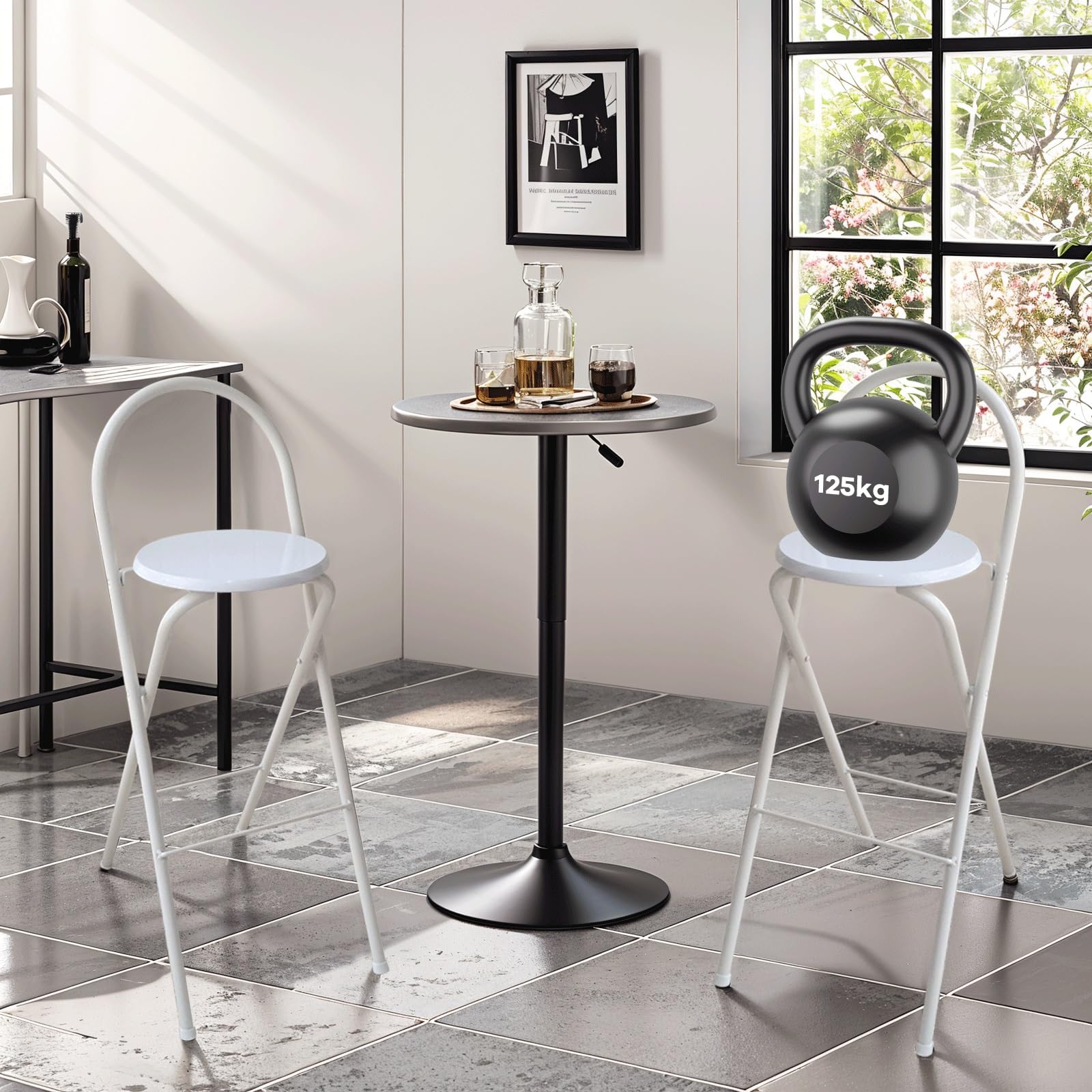 Sgabello Da Bar Pieghevole Con Schienale Sgabello Pieghevole Portatile Altezza Seduta 65cm/70cm/75cm Moderni Sgabello Alto Cucina Portante125kg Nessun Montaggio Sedie Da Pranzo Per Ufficio Giochi(Whit