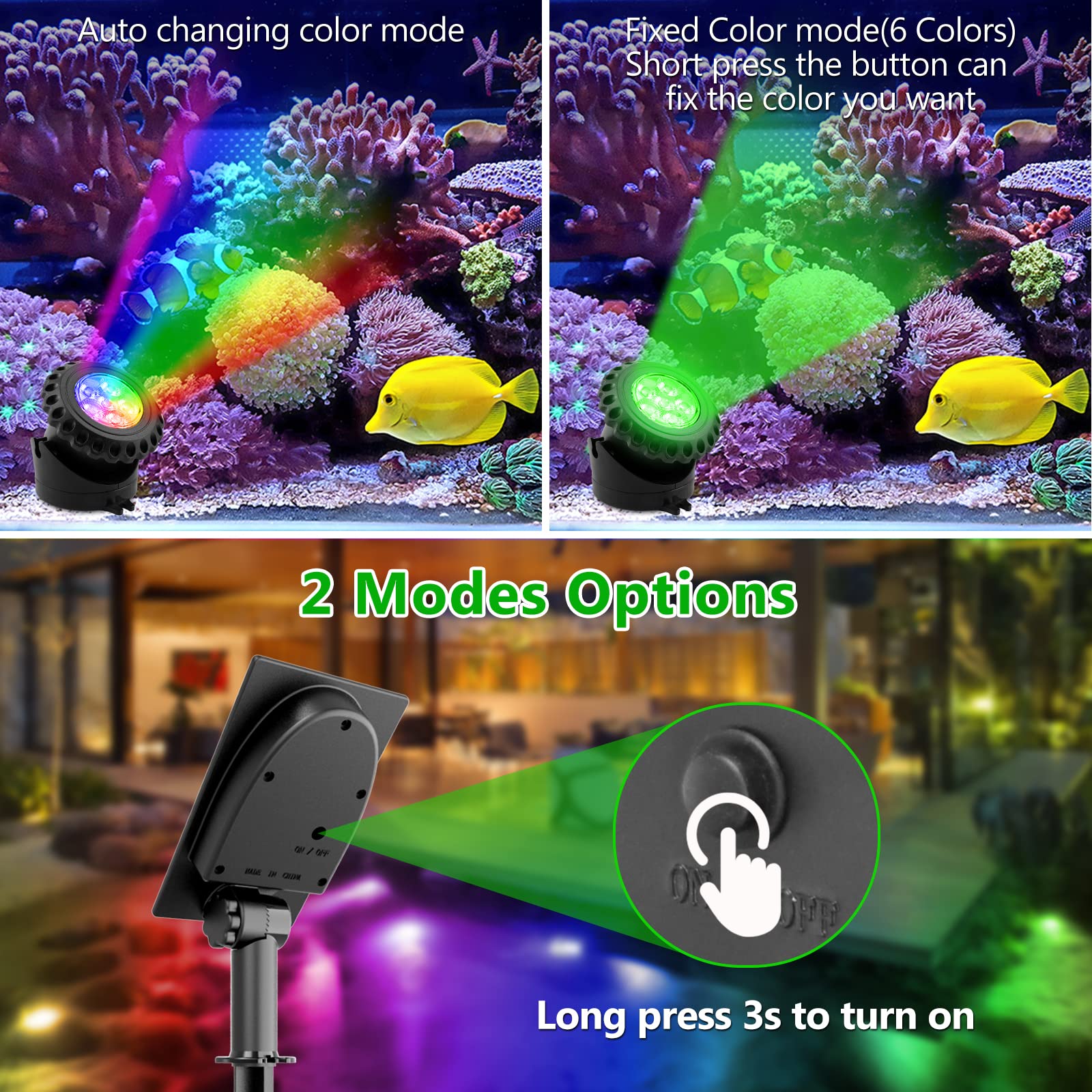T-SUN Luces solares para estanque (juego de 5) RGB sumergibles que cambian de color con 6 LED cada uno IP68 impermeable foco de paisaje para pecera, jardín, patio, piscina, fuente, estanque, cascada
