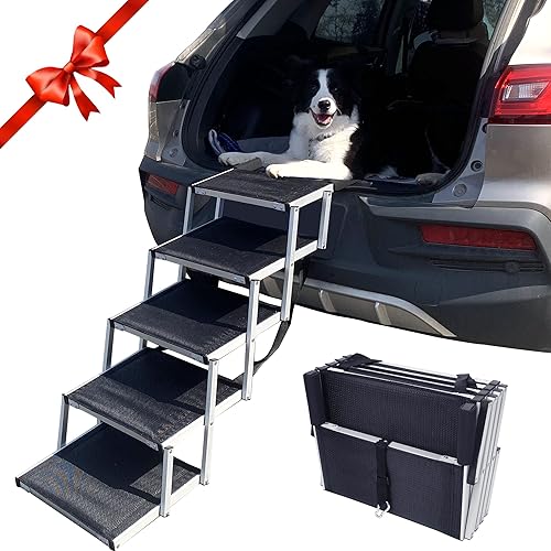 maxpama Rampa plegable para perros con compartimento de aluminio portátil para perros grandes, escaleras plegables para mascotas con superficie