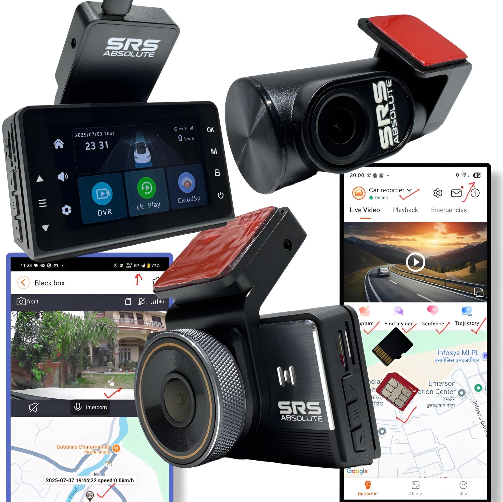 3K 4G Dash Cam Dual Record GPS+Live video Remote Monitoring Download/Playback/Live/Call GPS Tracking TimeLapse PIP WI-FI HotSpot G-Sensor Collision Sensor Expandable MicroSD upto 1TB-S44G