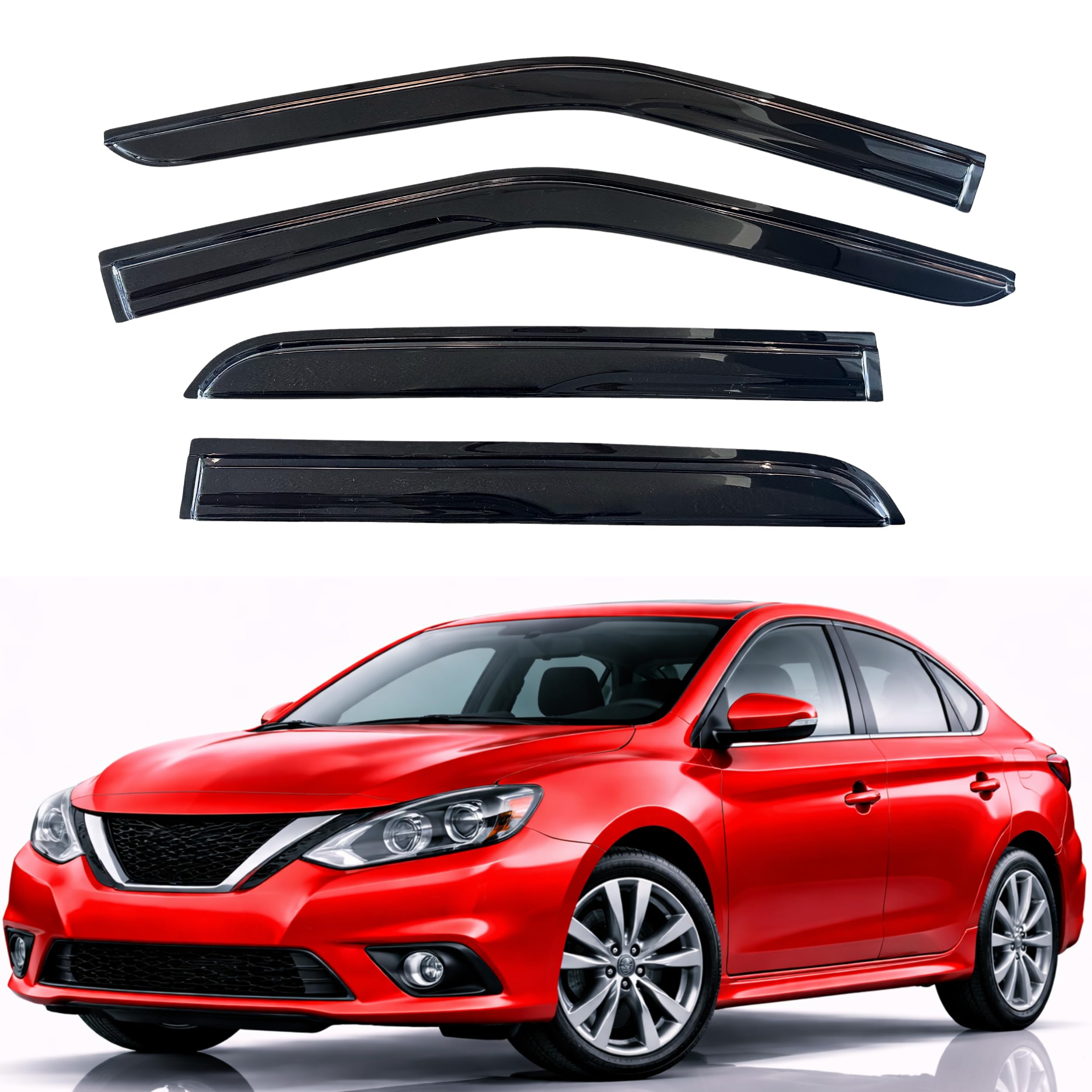 KPY Rain Guards Fit for 2013-2019 Nissan Sentra, Out-Channel Window Visors Vent Wind Deflectors 4PC, Car Accessories for 13-19 Sentra