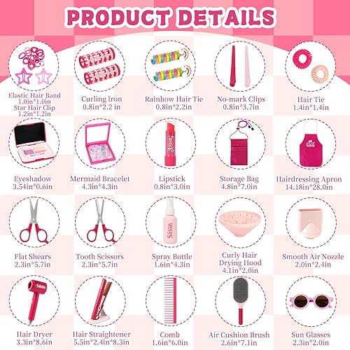 Miniatura 3 de Juguetes de peluquería para niñas, 49 piezas, juego de salón de belleza, kit de estilista de peluquería, accesorios para el cabello para niñas,