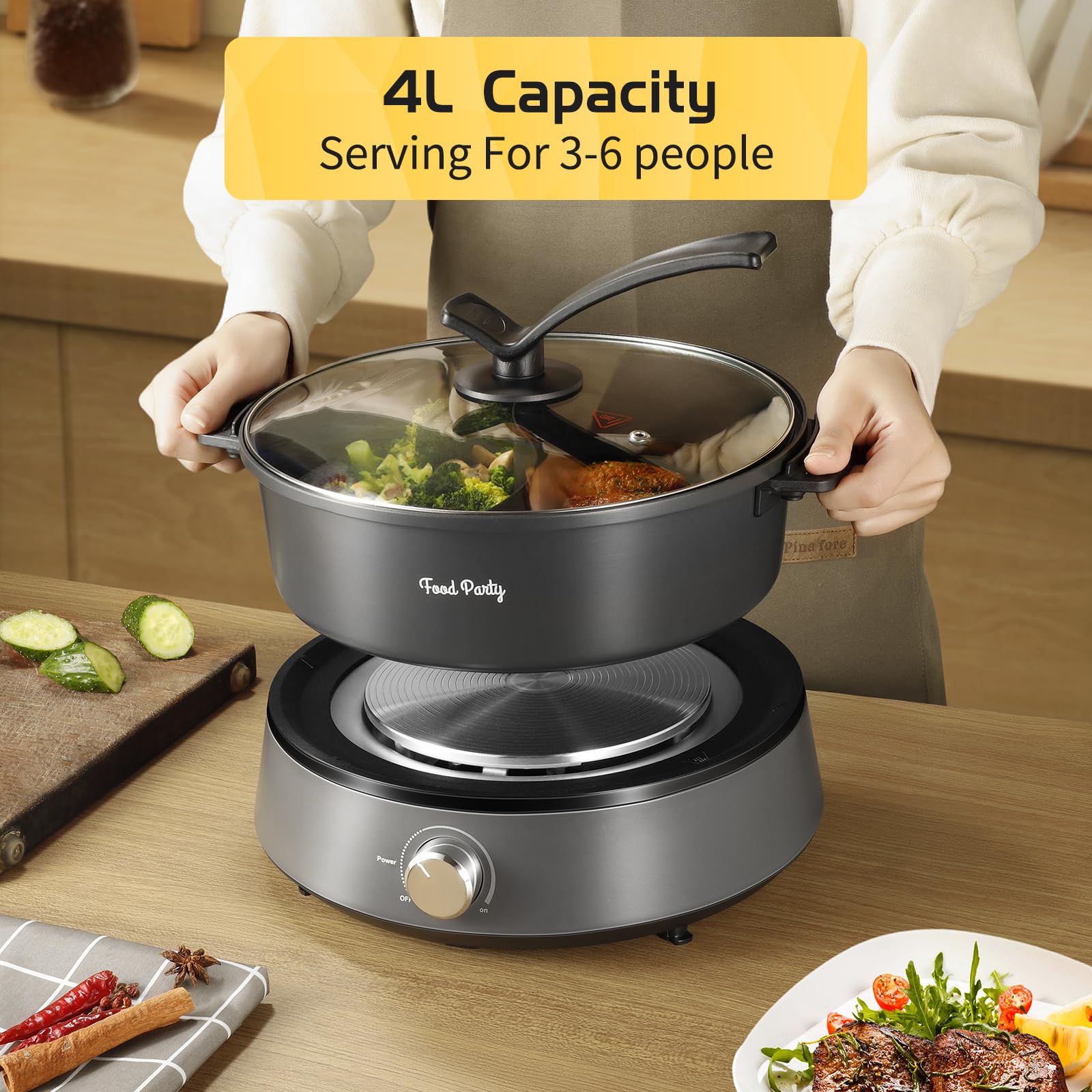 Food Party Hot Pot Elettrico Hotpot 4L Pentola Elettrica 220V 1350W Fondue Cinese Shabu Shabu Hotpot Doppia Separabile