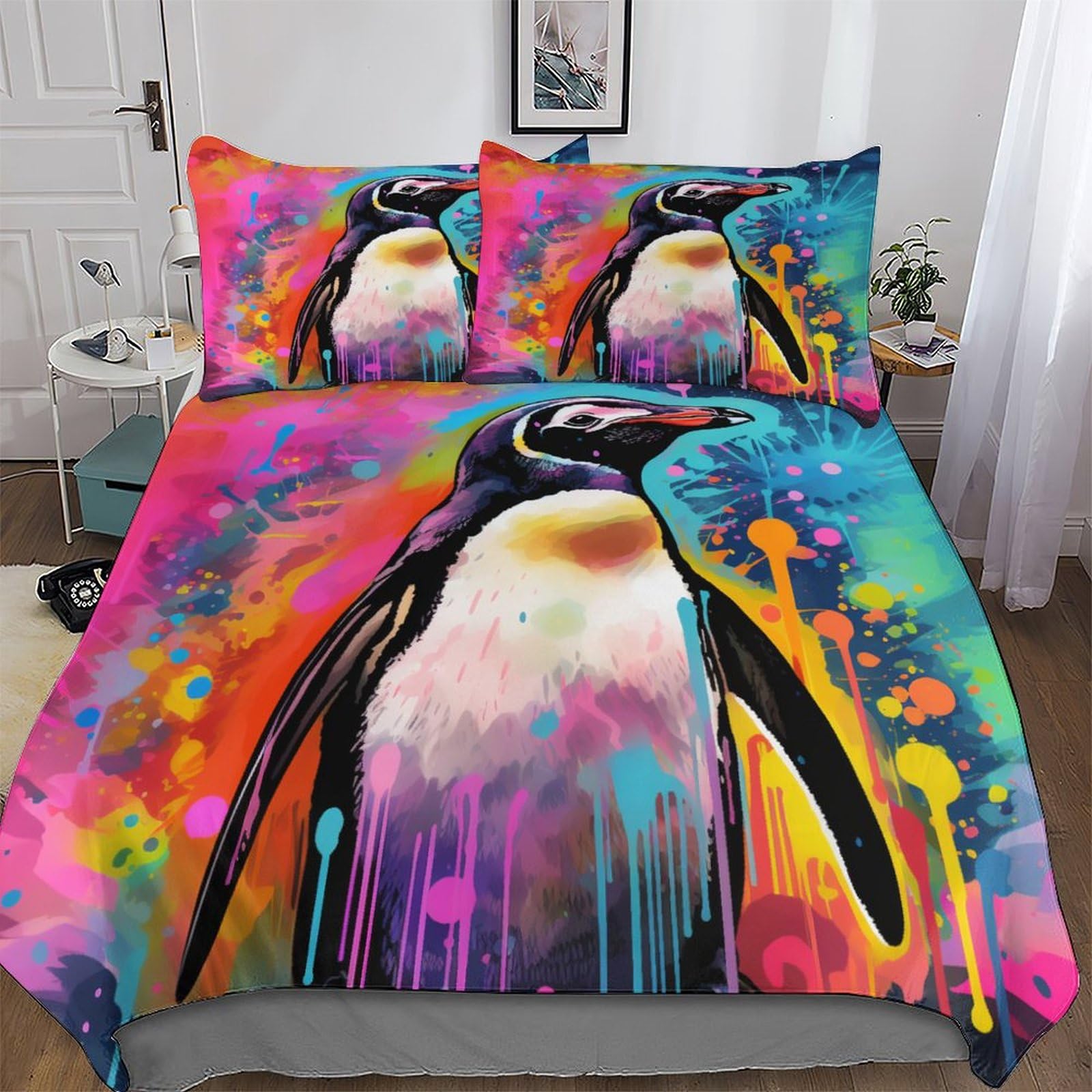 Housse de couette pingouin avec fermeture éclair king facile à enfiler